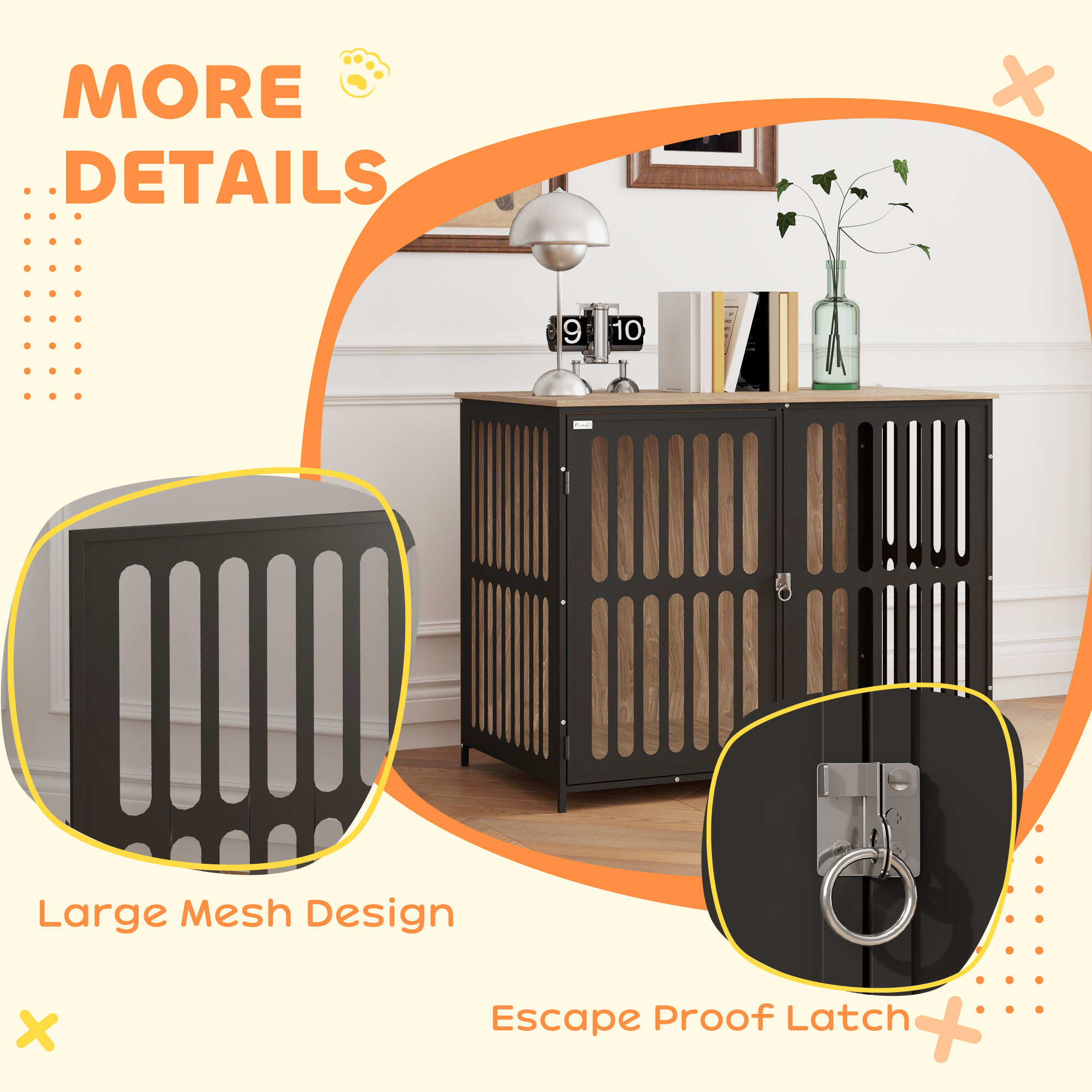 PawHut Dog Crate Furniture with Anti-Chew Resistant Mesh, Anti-Escape Single Door, for Large Dogs, 100 x 60 x 81.5 cm 5