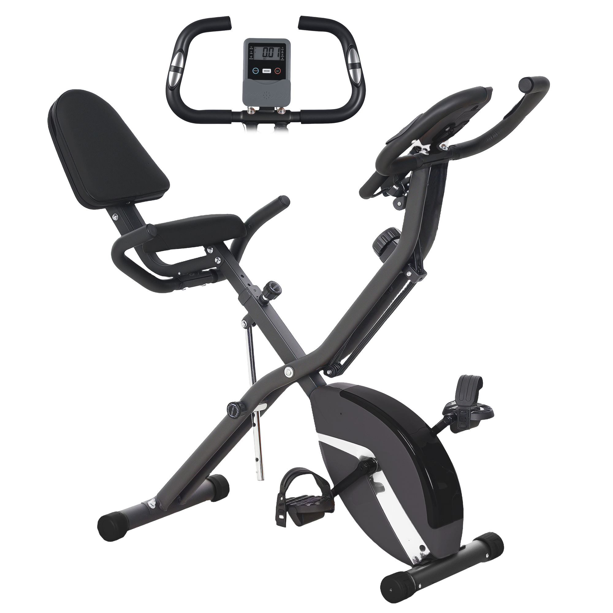 SPORTNOW Five-in-one Foldable Exercise Bike, Stationary Bike with Arm Workout Bands, LDC Monitor, Phone Holder, Black