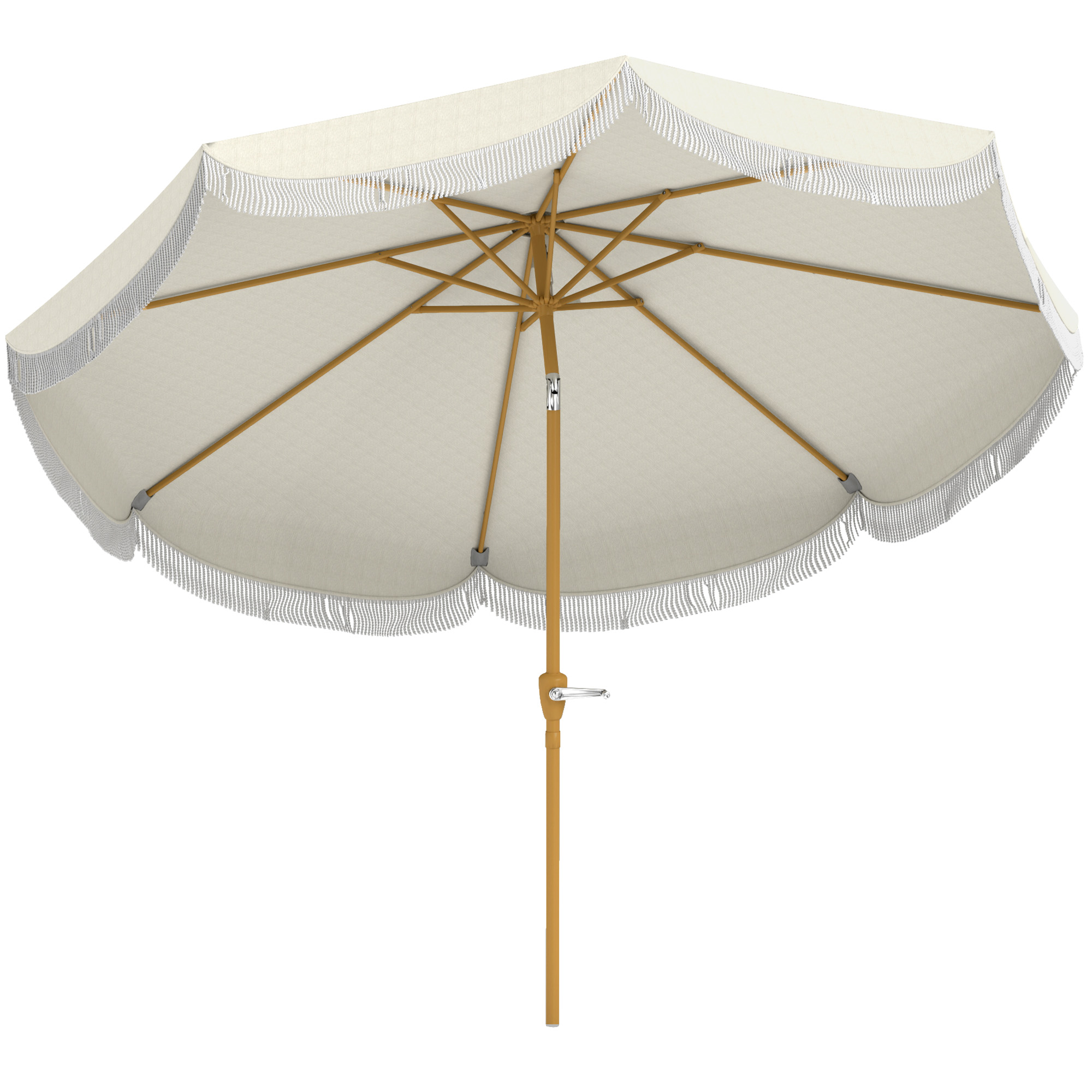 Outsunny Sombrilla Boho de Ø2,7 m para Exterior con Protección UV30+ Manivela Manual y Techo Doble con Borlas Beige