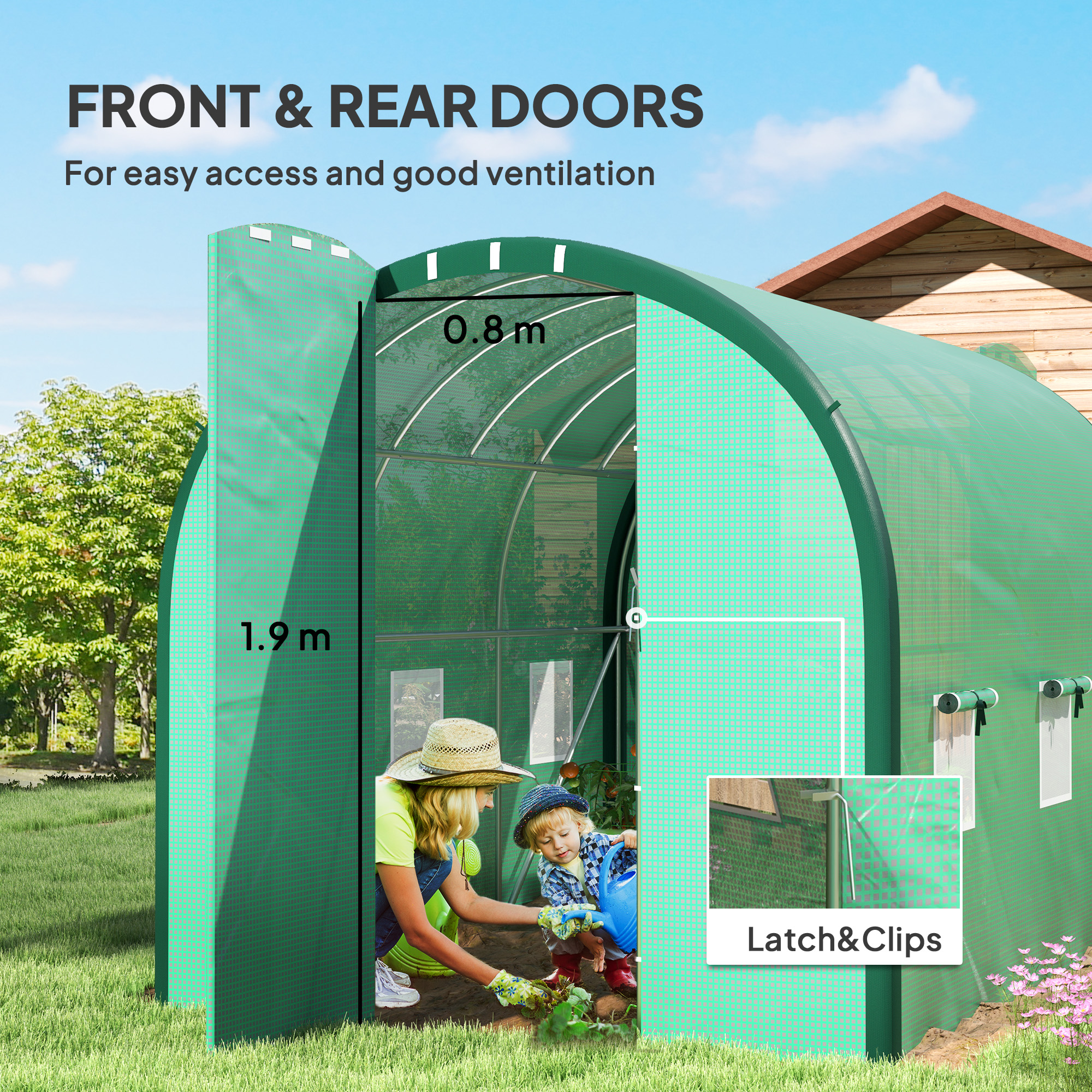 Outsunny 3 x 2(m) Polytunnel Greenhouse, with Windows and Doors Green 6