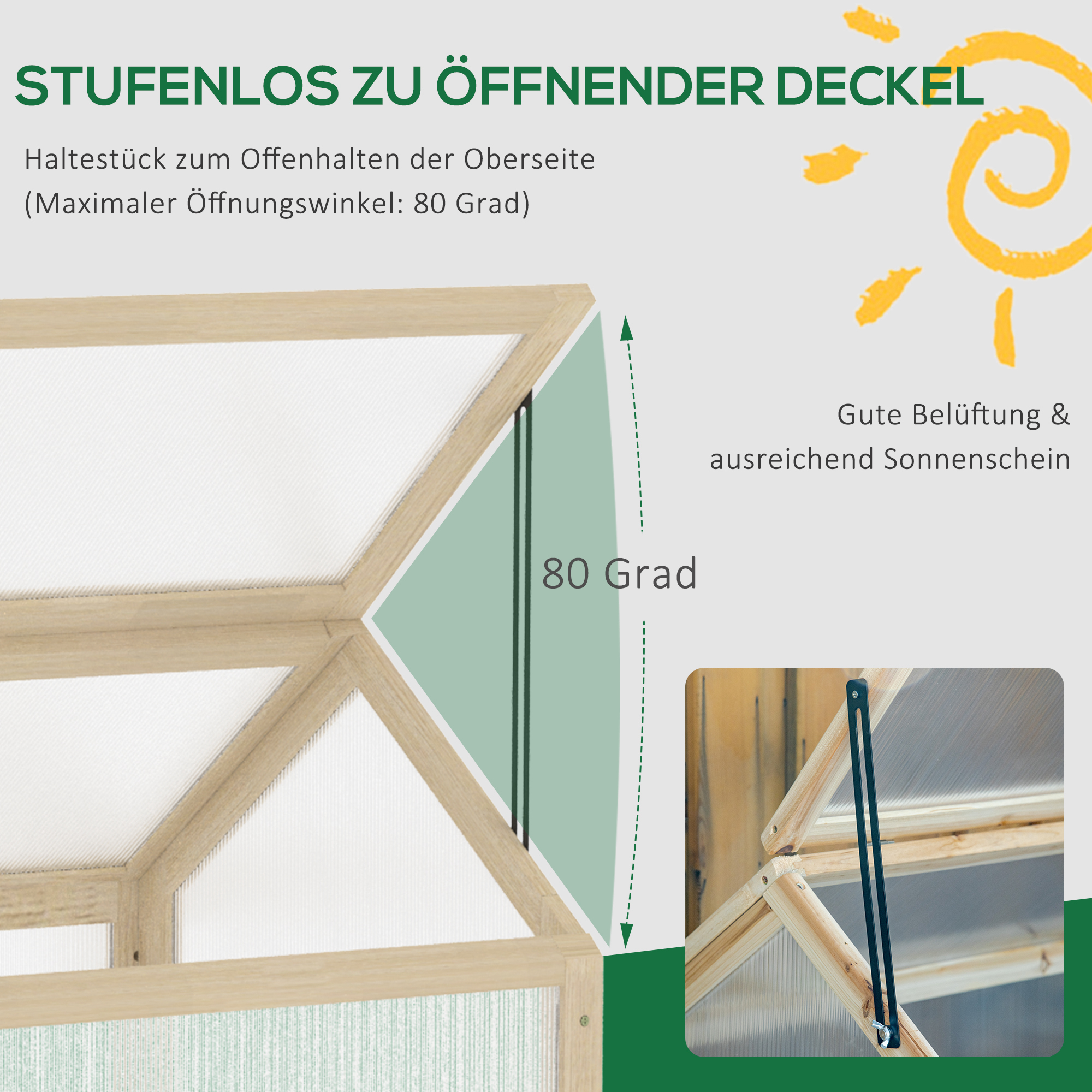 Minikasvuhoone, kompaktne puidust taimemaja, polükarbonaatpaneelid, ventilatsiooniava, 90P x 52L x 49,5K cm, naturaalne