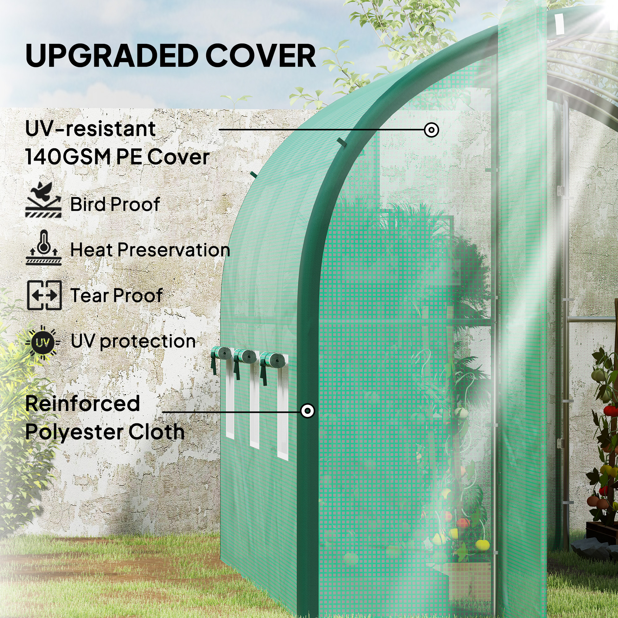 Outsunny 3 x 2(m) Polytunnel Greenhouse, with Windows and Doors Green 4