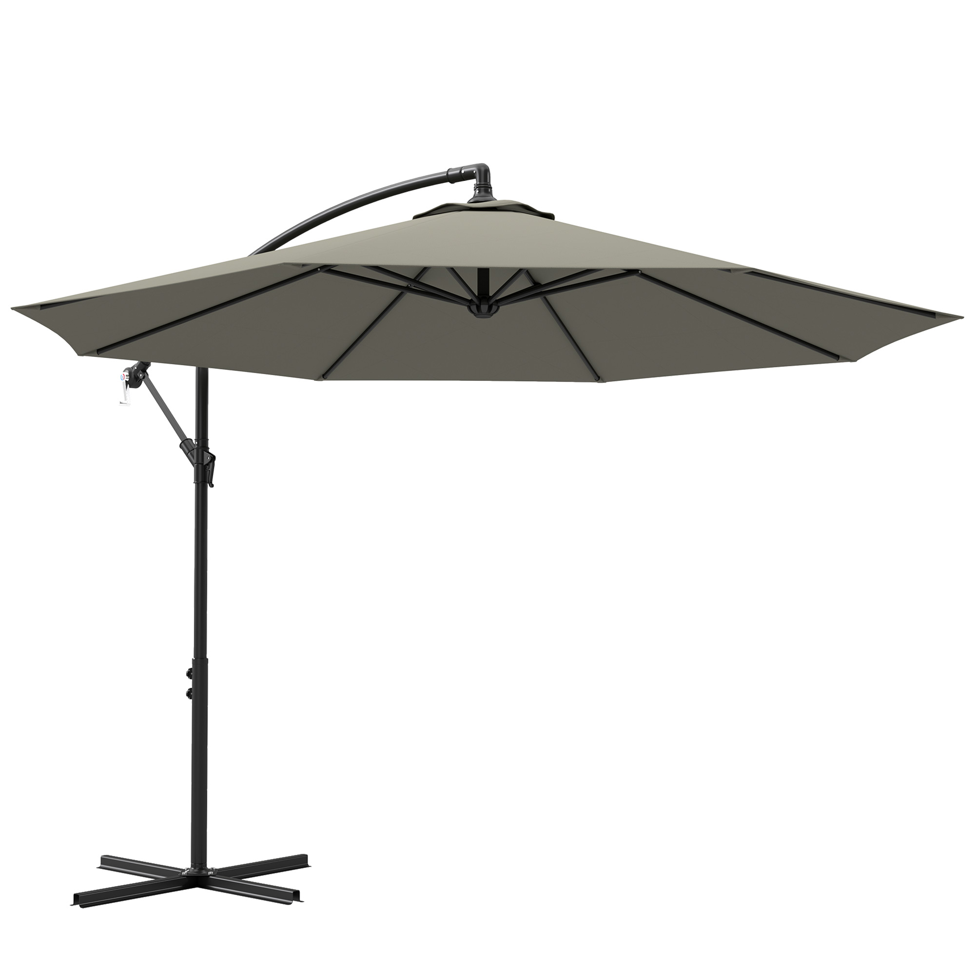 Product photograph of Outsunny 3m Overhanging Cantilever Parasol With Cross Base - Light Grey from Aosom UK