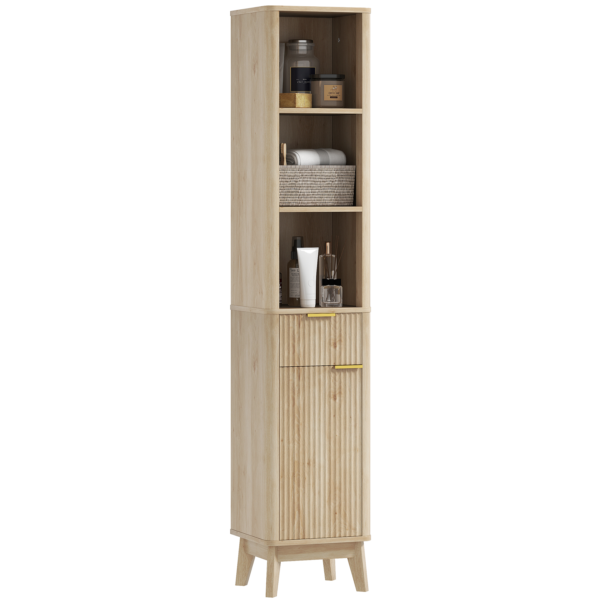 HOMCOM Columna Alta de Baño con Estantes y Cajón Diseño Compacto y Funcional para Espacios Reducidos 33x30x170 cm Tono Madera