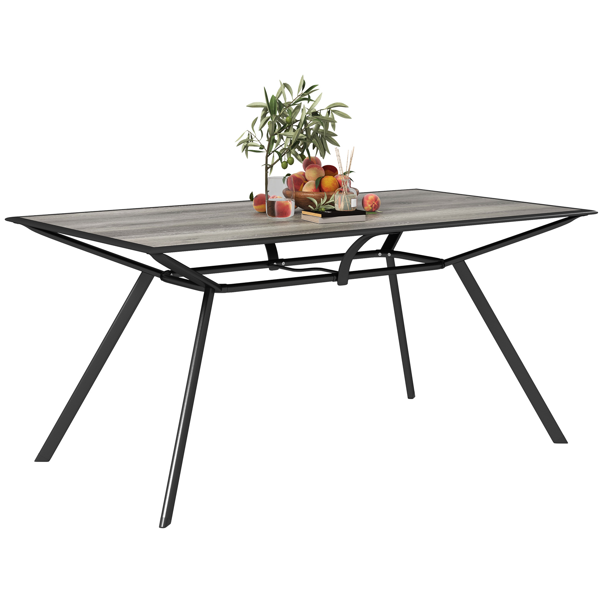 Outsunny Mesa de Comedor de Exterior con Encimera Imitación Madera para 6 Personas con Estructura de Acero 160x90x73 cm Gris