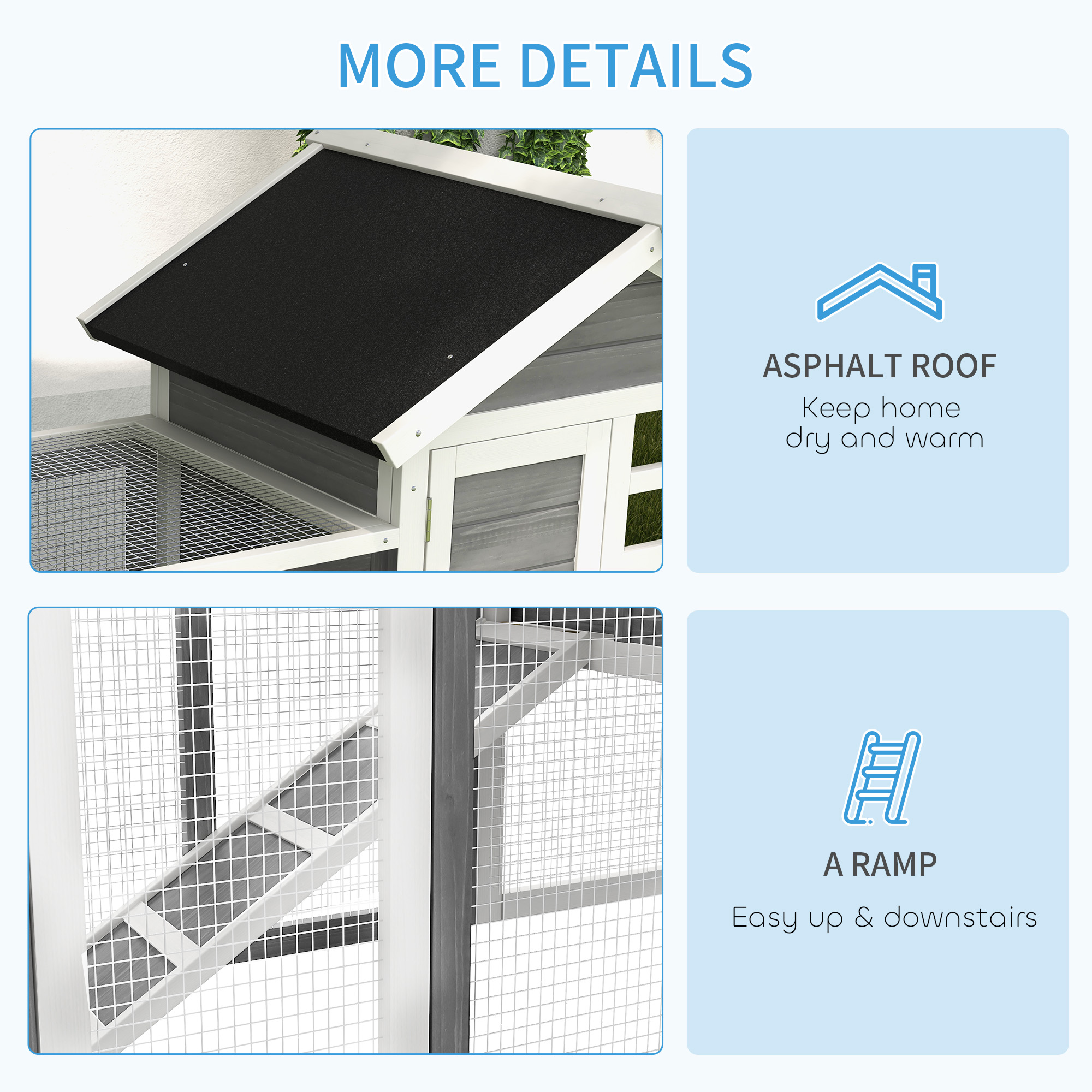 PawHut Rabbit Hutch Outdoor Wooden Guinea Pig Hutch Rabbit Run Bunny Cage Small Animal House Pull-Out Tray, Grey, 122 x 62.6 x 92 cm 7