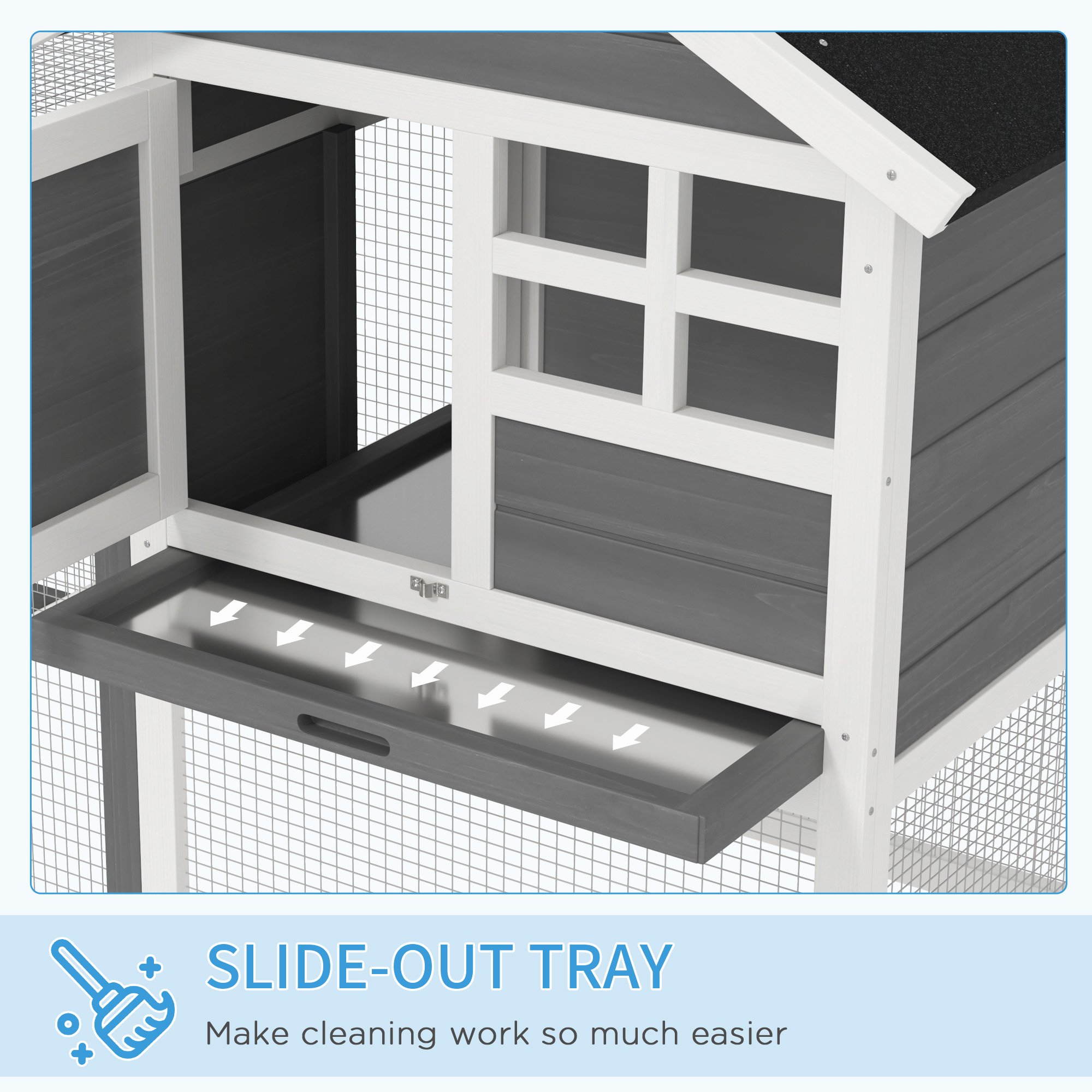 PawHut Rabbit Hutch Outdoor Wooden Guinea Pig Hutch Rabbit Run Bunny Cage Small Animal House Pull-Out Tray, Grey, 122 x 62.6 x 92 cm 6