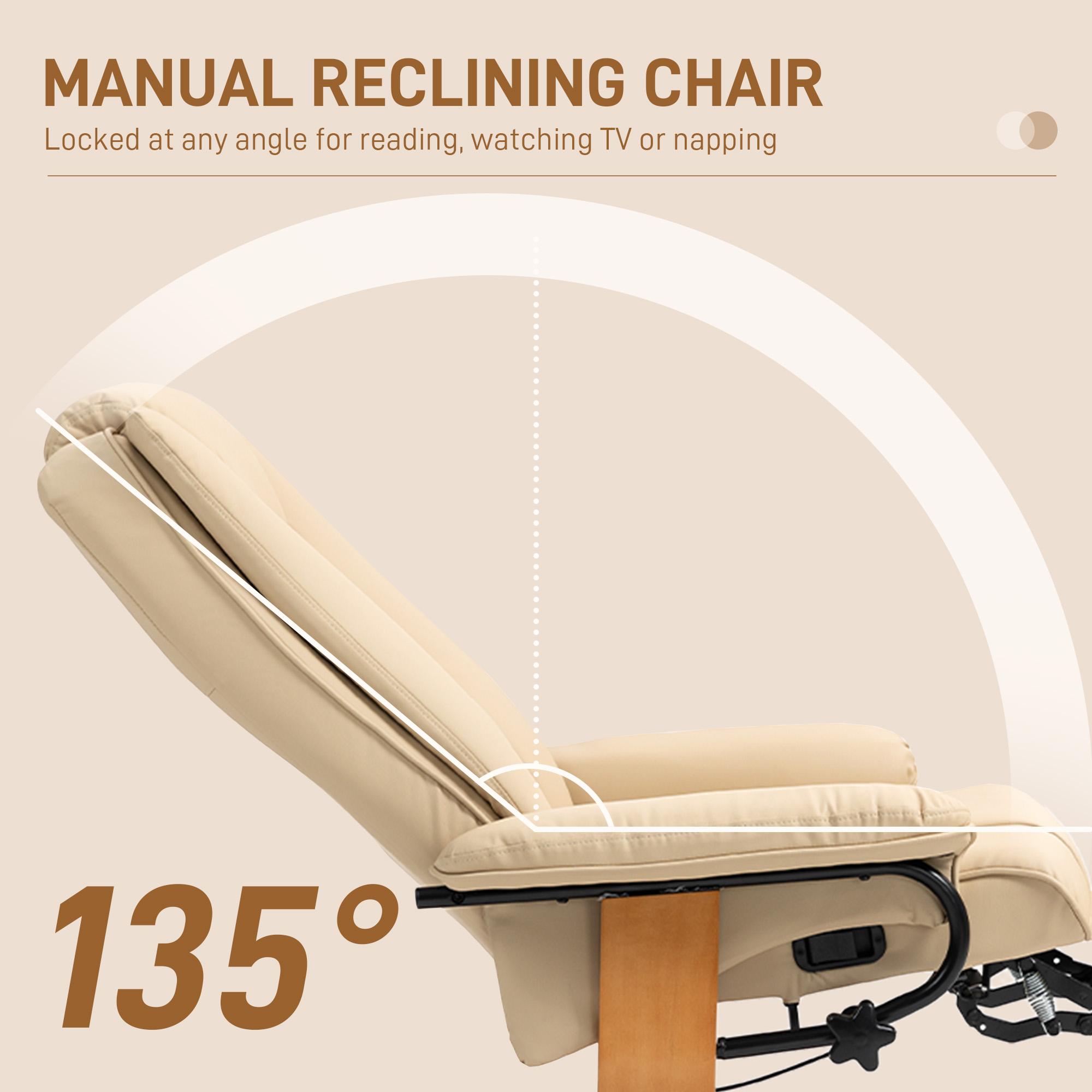 HOMCOM Faux Leather Recliner Chair Beige 4