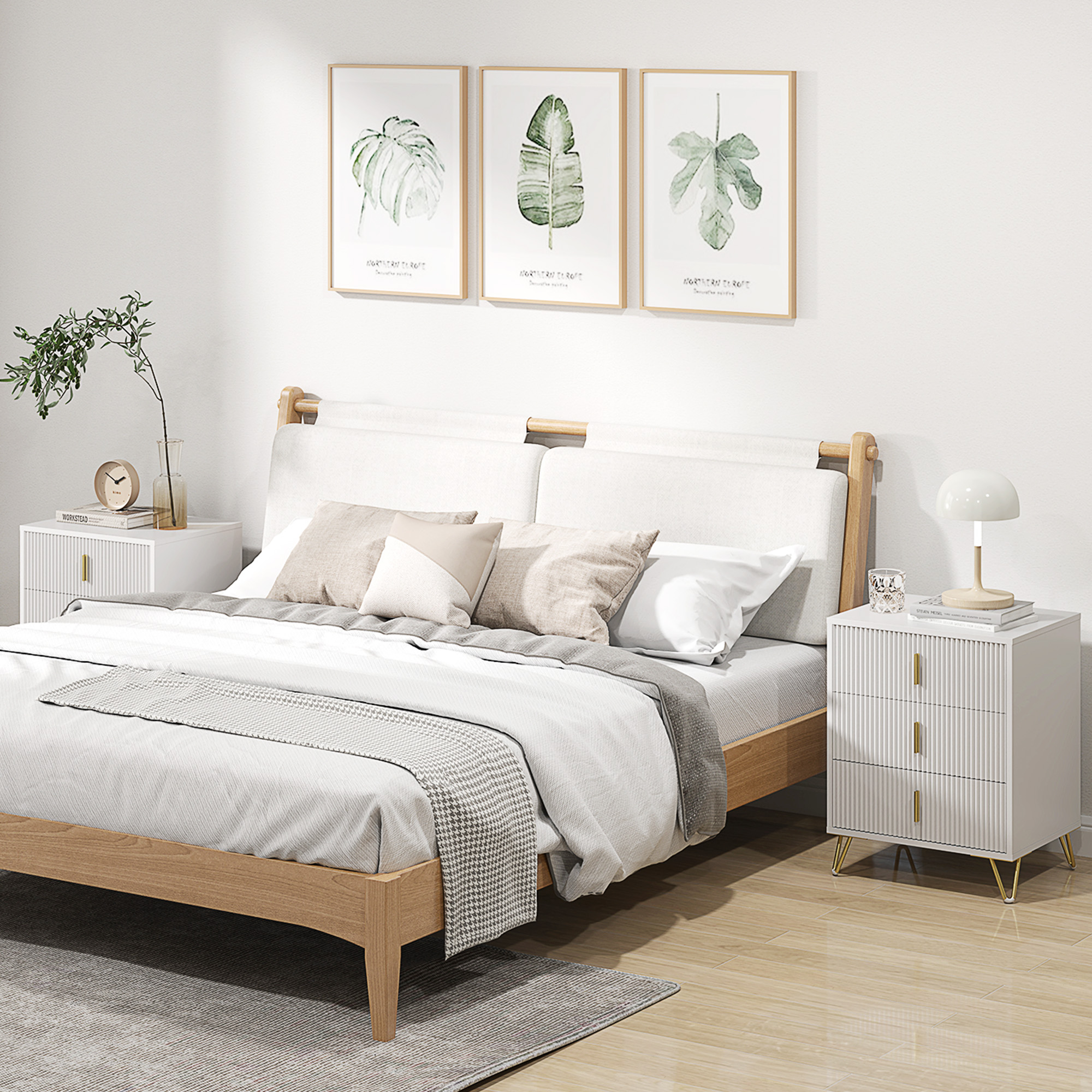 HOMCOM Set of 2 Elegant Chest of Three Drawers White/Gold-Tone 2