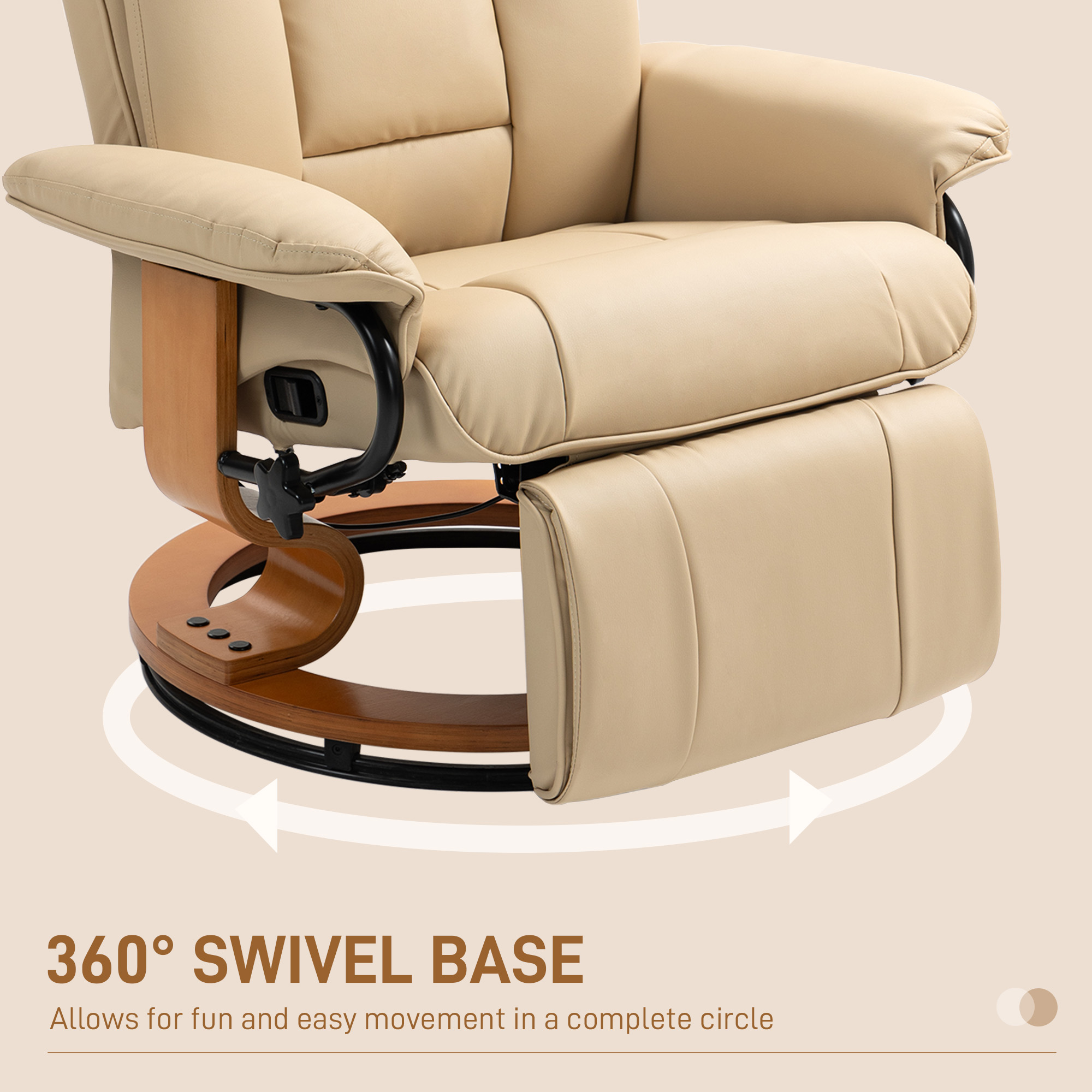 HOMCOM Faux Leather Recliner Chair Beige 6