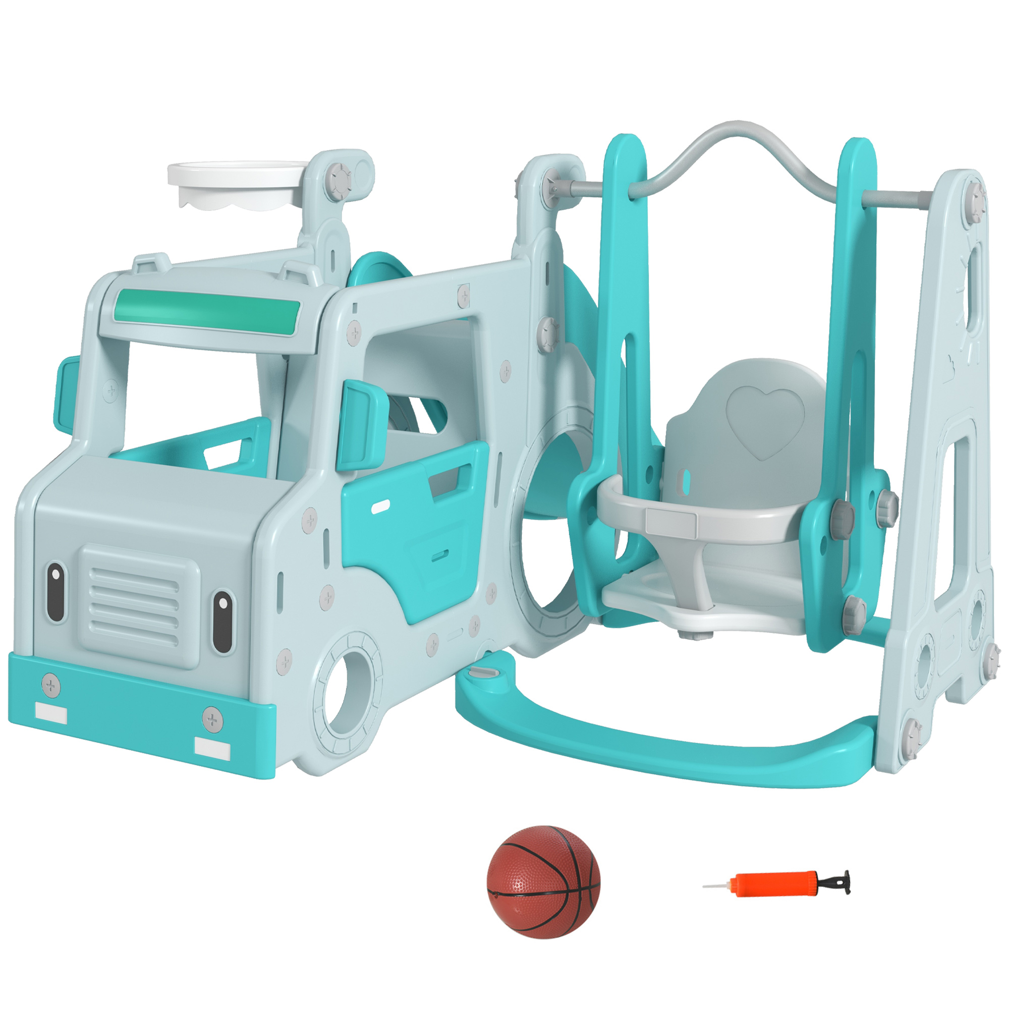 AIYAPLAY Juego de Tobogán y Columpio 6 en 1 Columpio para Niños de 18-48 Meses Carga 50 kg 201x151x87,5 cm Azul Claro | Aosom España