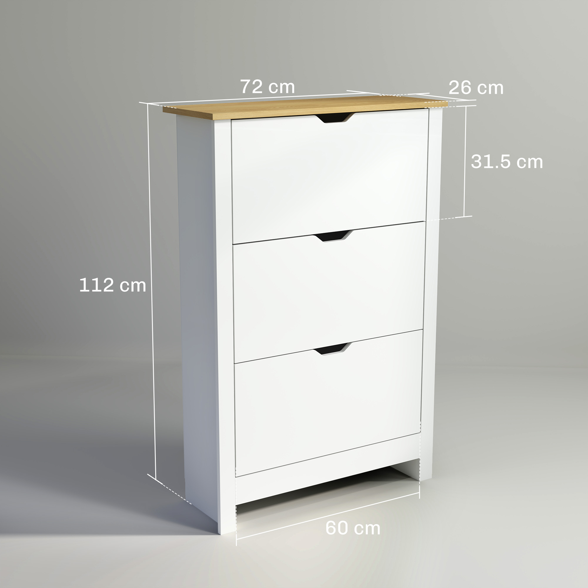 HOMCOM Slim Shoe Cabinet, Narrow Shoe Cupboard with 3 Flip Drawers, Adjustable Shelves for 18 Pairs of Shoes, High Gloss White 3
