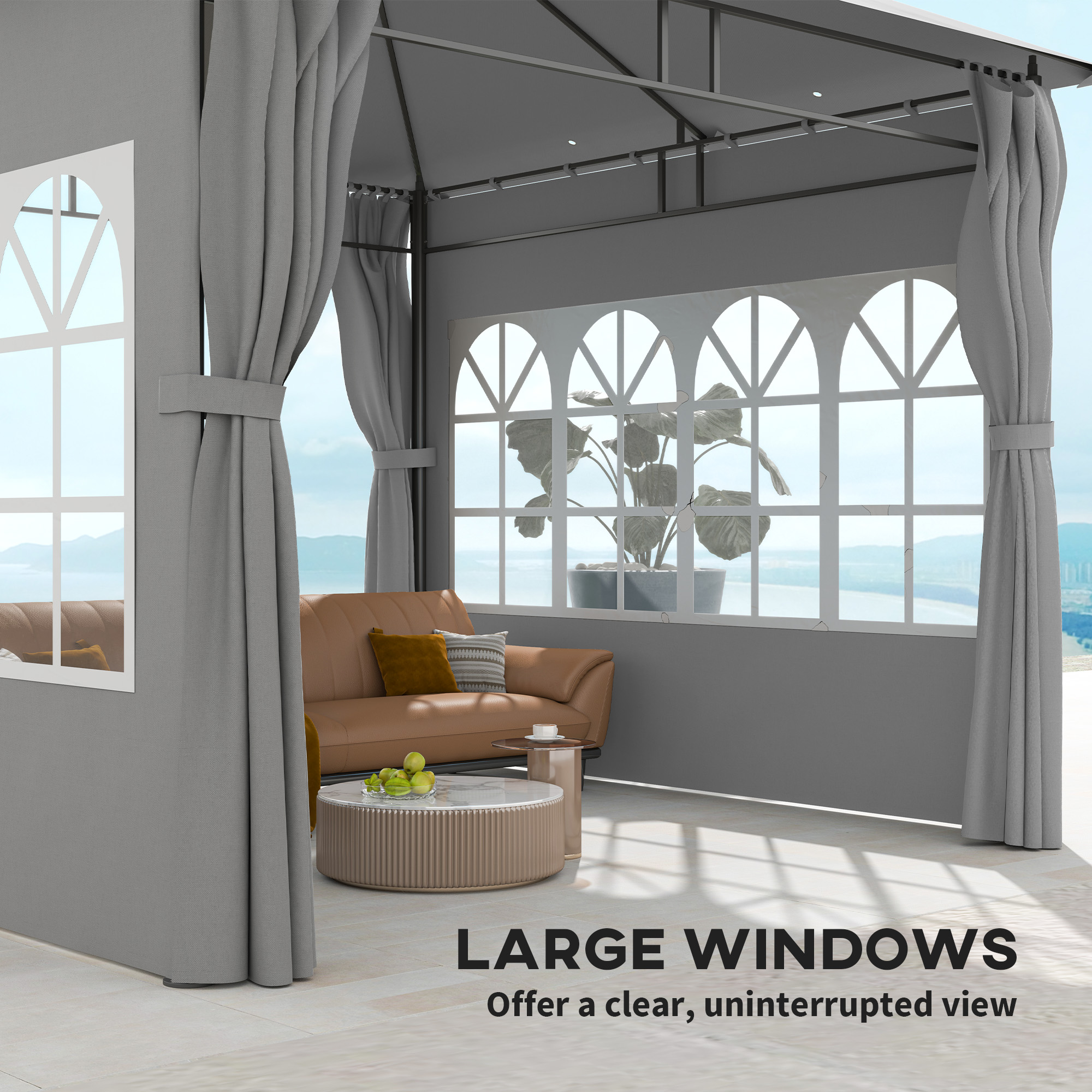 Outsunny 3 x 3 m Garden Gazebo, Double Roof Metal Gazebo with Removable Sidewalls and Church Windows, Outdoor Canopy Shelter, Light Grey 8