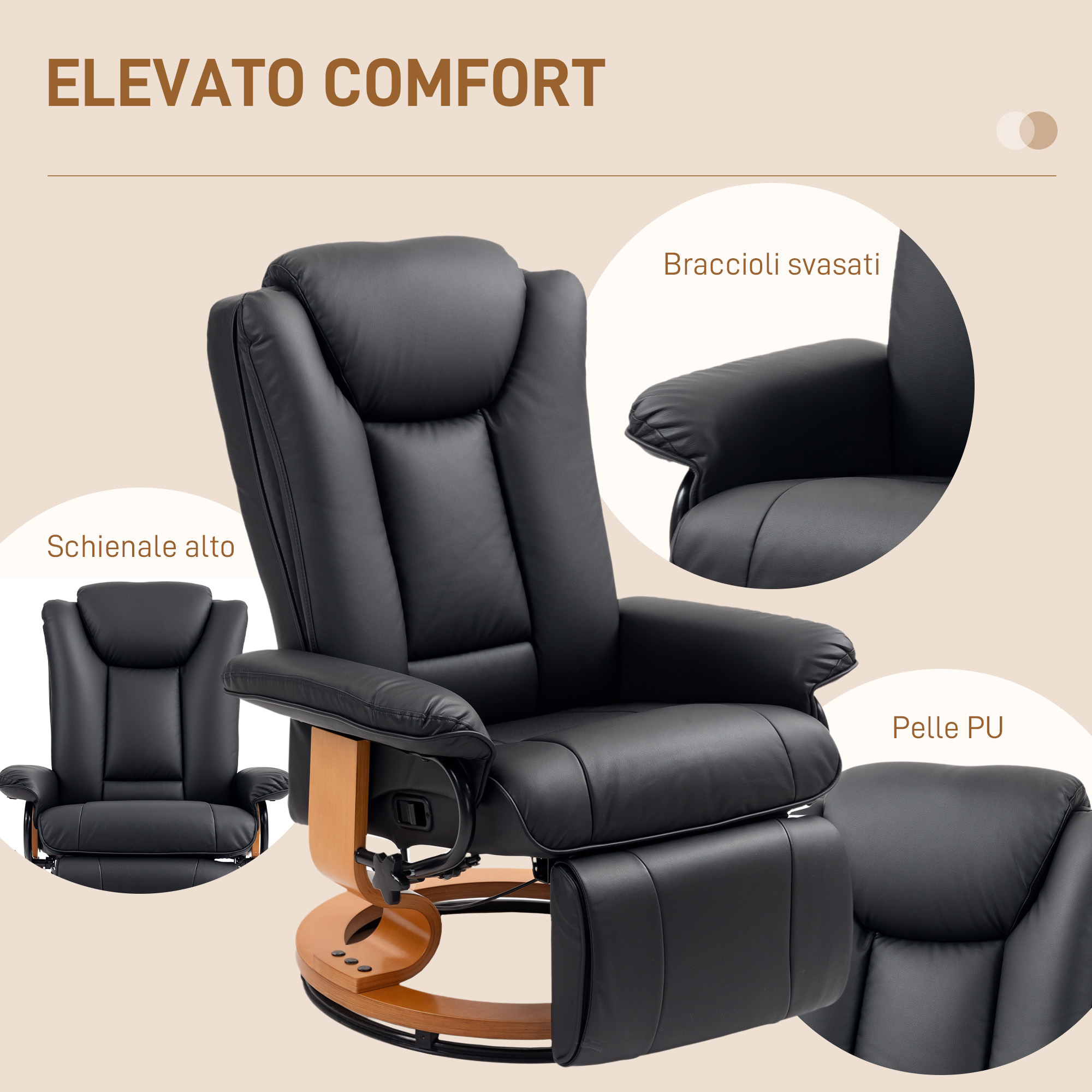 HOMCOM Faux Leather Recliner Chair Black 7