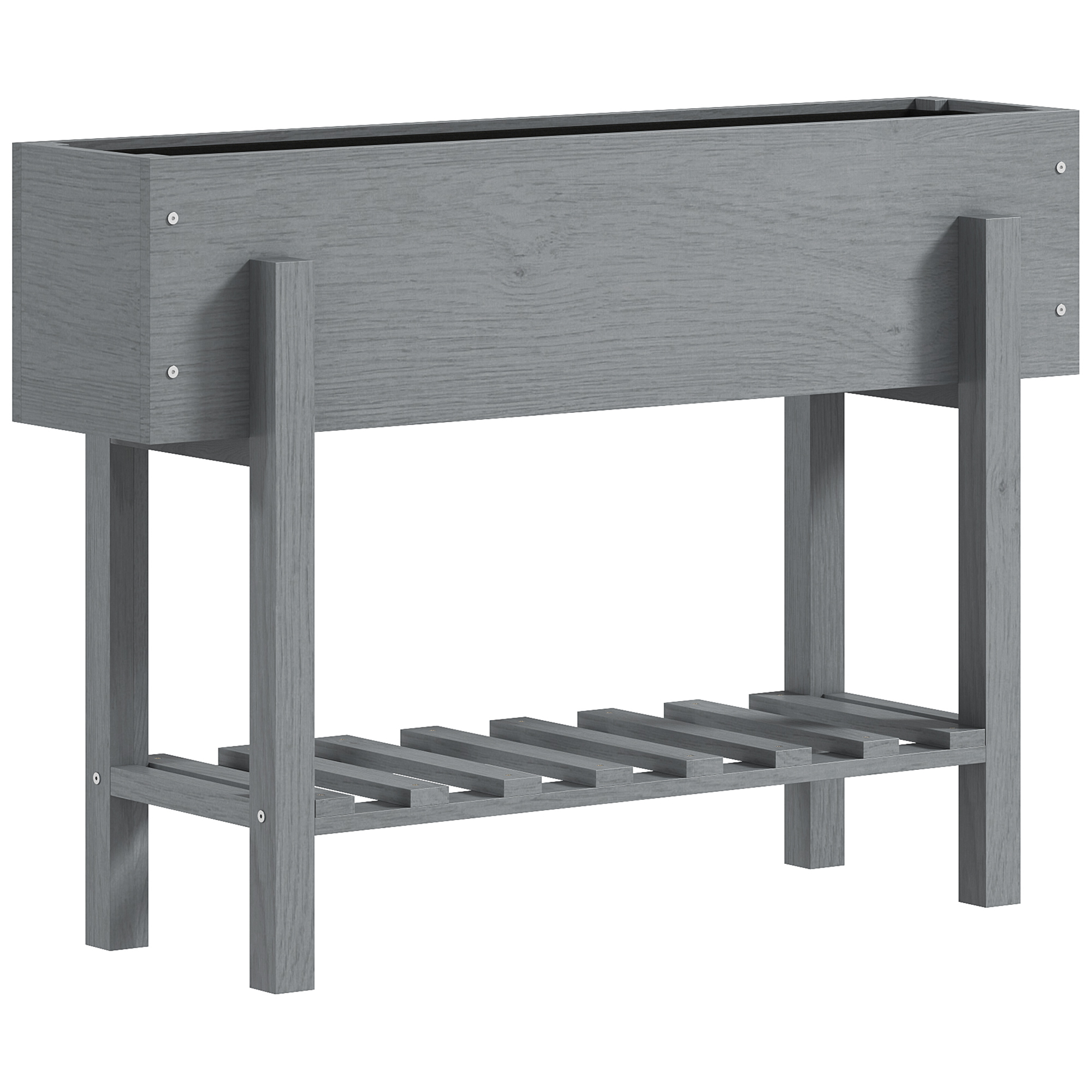 Outsunny Jardinera Elevada con Estante Inferior Drenaje y Forro No Tejido para Cultivo de Plantas y Flores 100x30x70,5 cm Gris