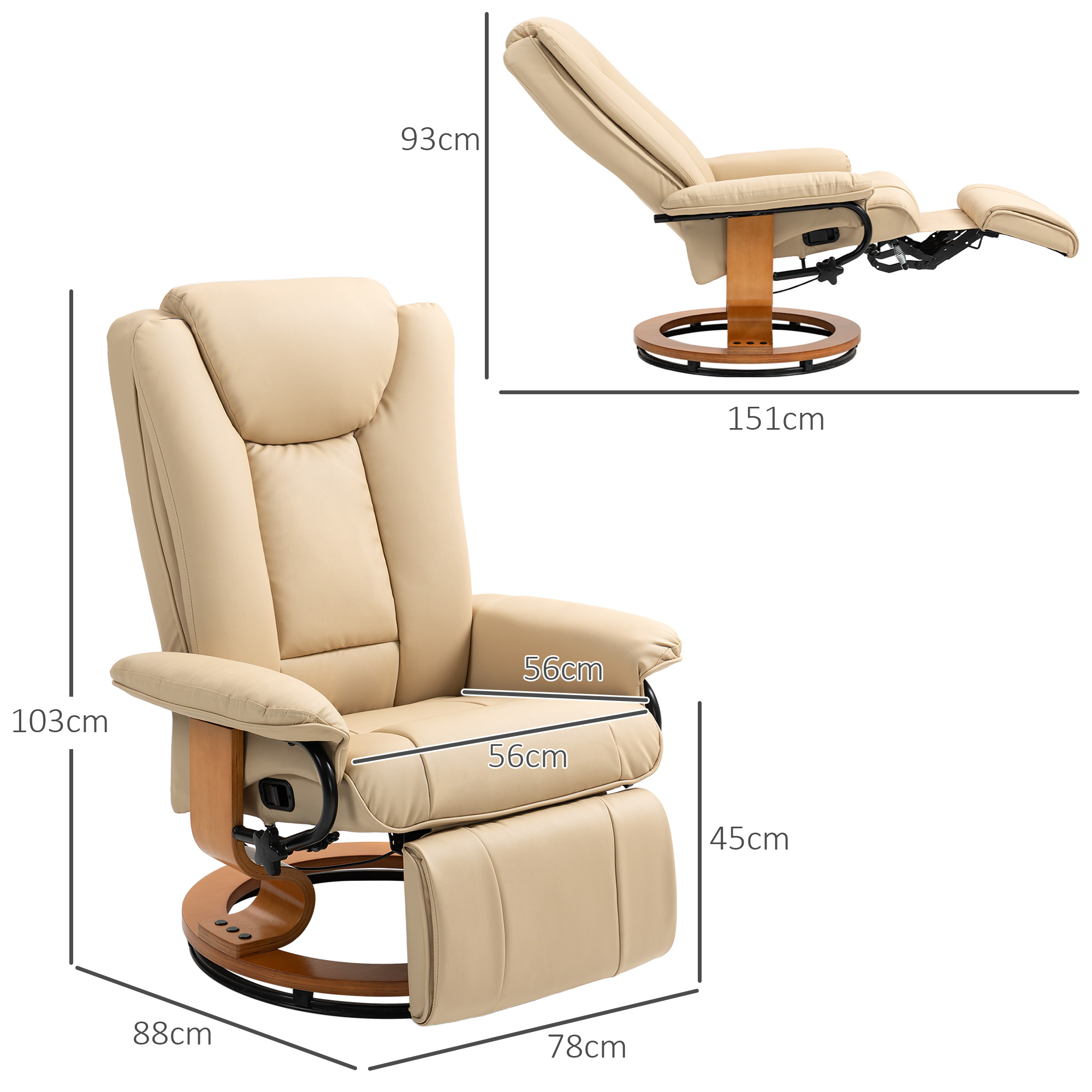 HOMCOM Faux Leather Recliner Chair Beige 3