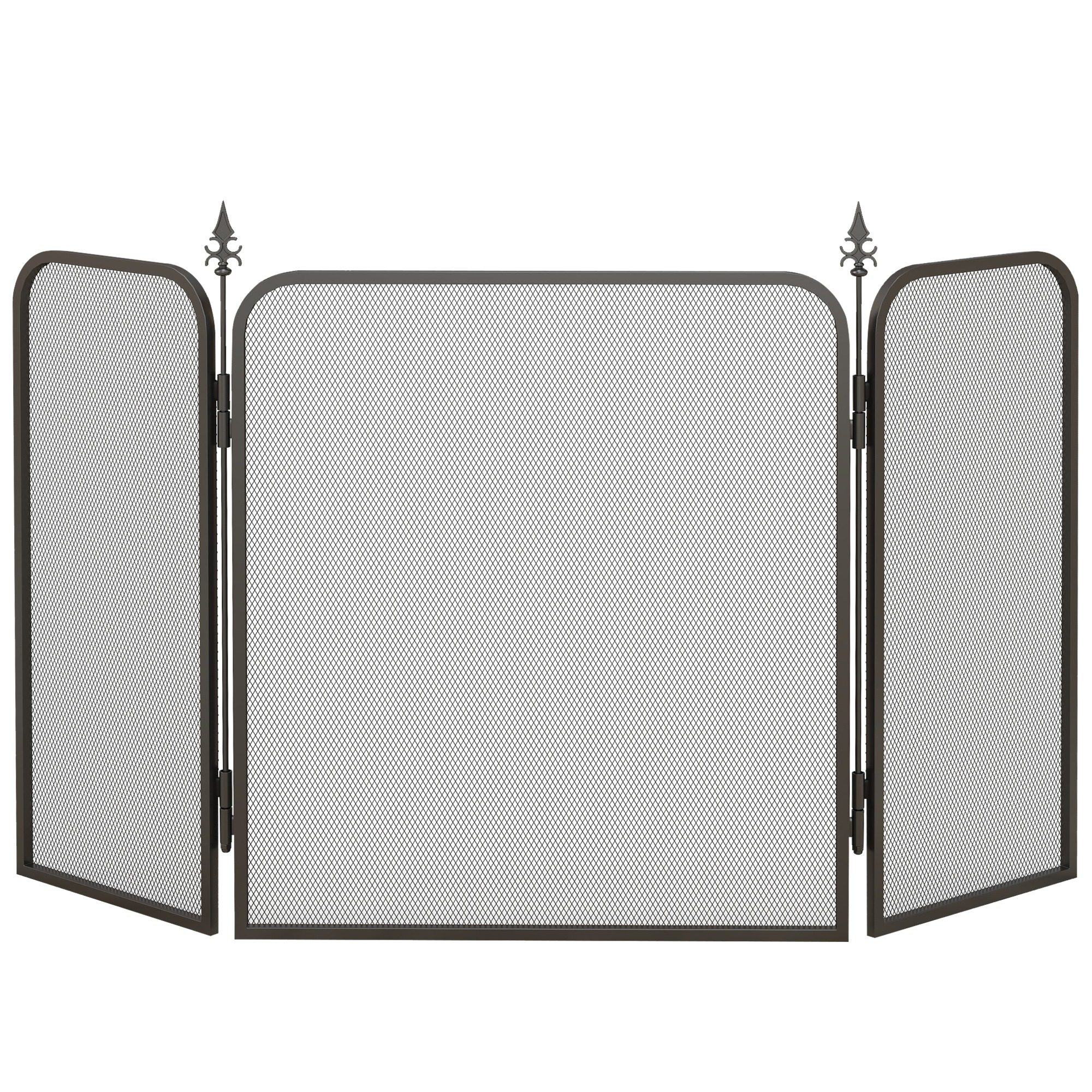 HOMCOM Paravan Pliant pentru Șemineu cu 3 Panouri, Paravan de Protecție din Metal, 96x1,3x56 cm, Negru | Aosom Romania