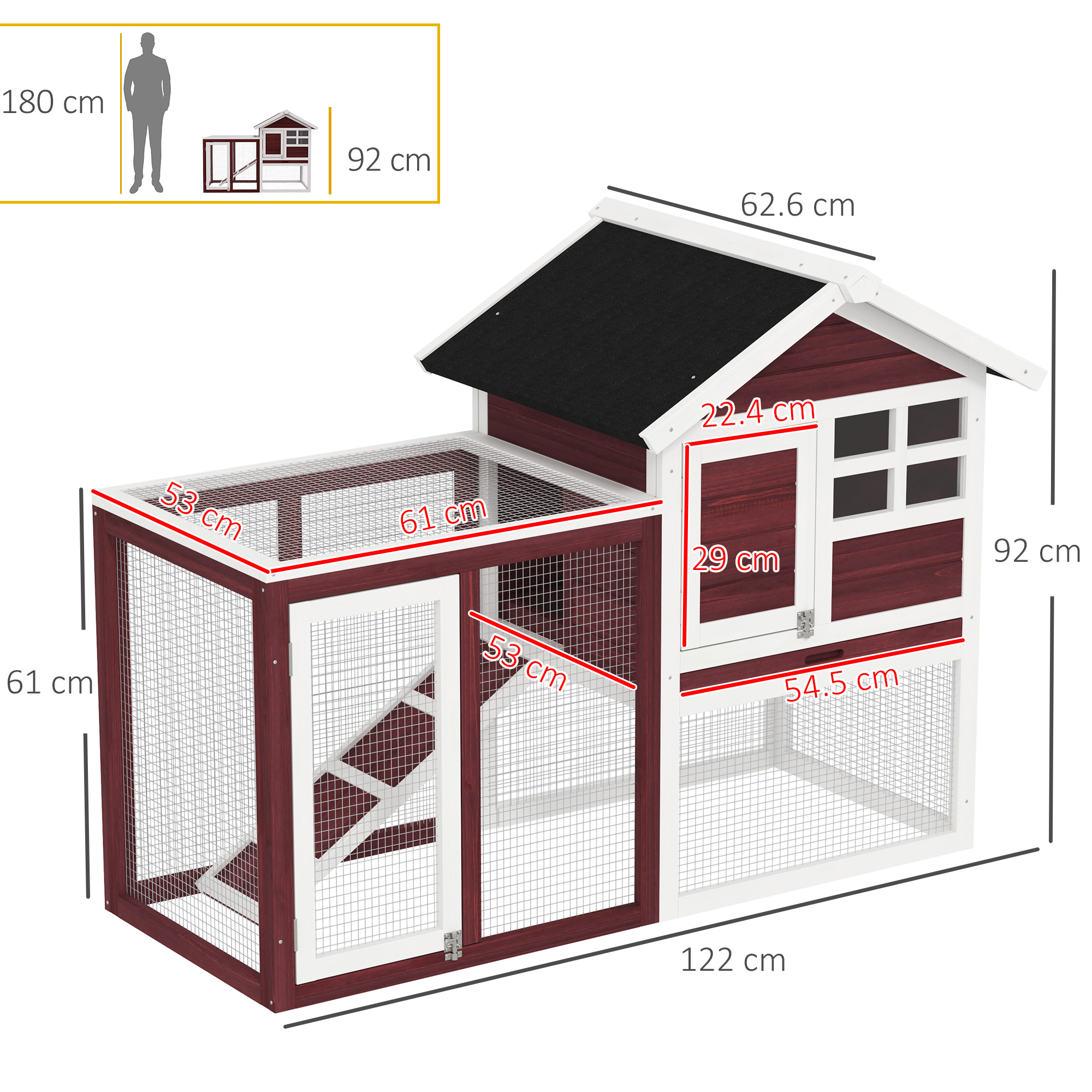 PawHut Rabbit Hutch Outdoor Wooden Guinea Pig Hutch Rabbit Run Bunny Cage Small Animal House Pull-Out Tray, Brown, 122 x 62.6 x 92 cm 3