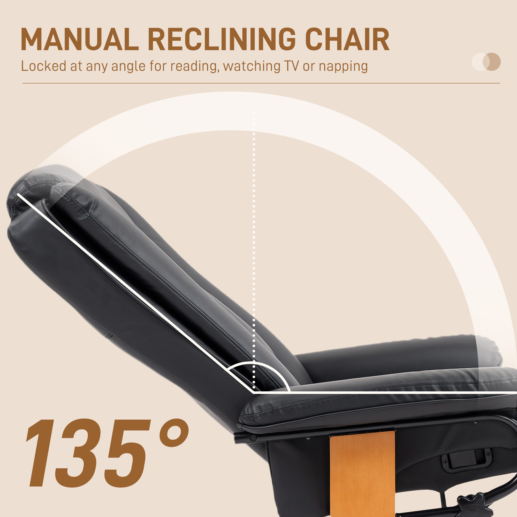 HOMCOM Faux Leather Recliner Chair Black 4