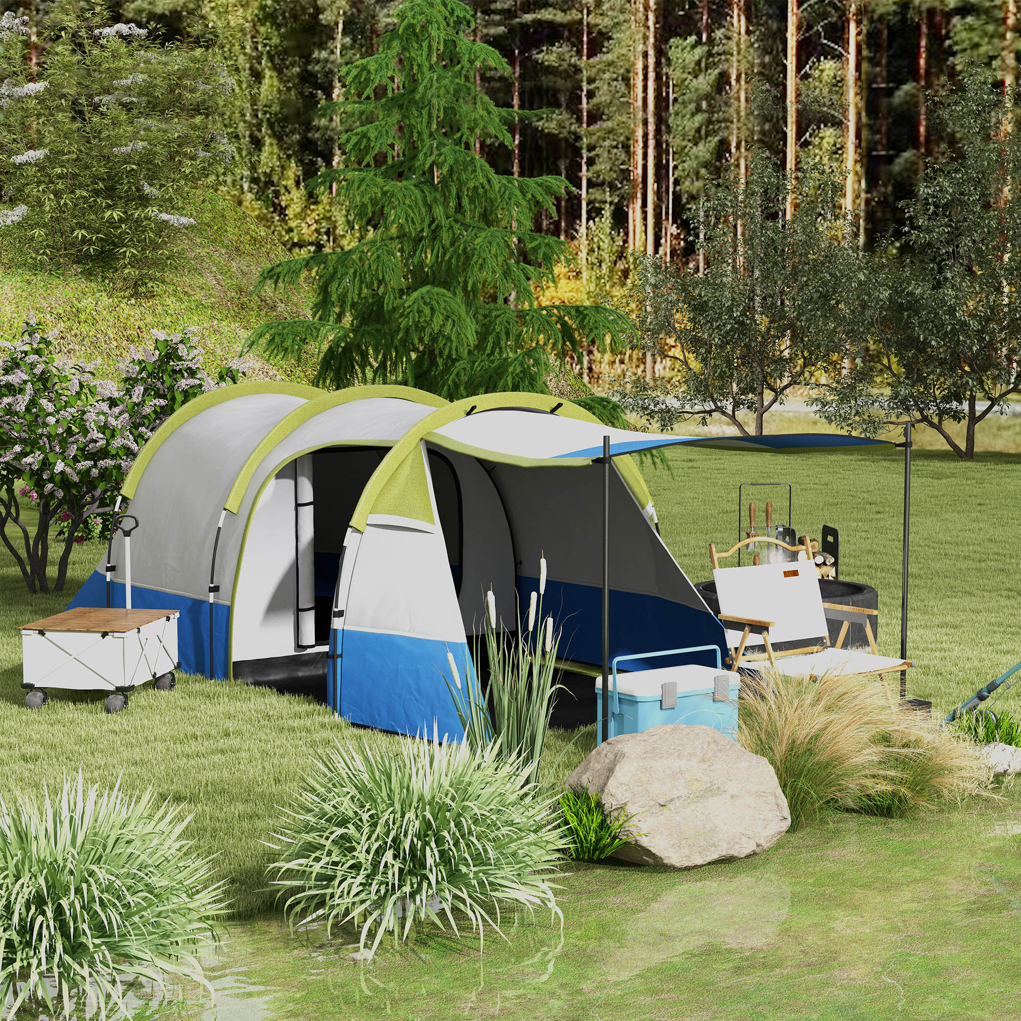Outsunny Campingzelt, Tunnelzelt für 3 Personen, mit Lichthaken, Vorzelt, 2 günstig online kaufen