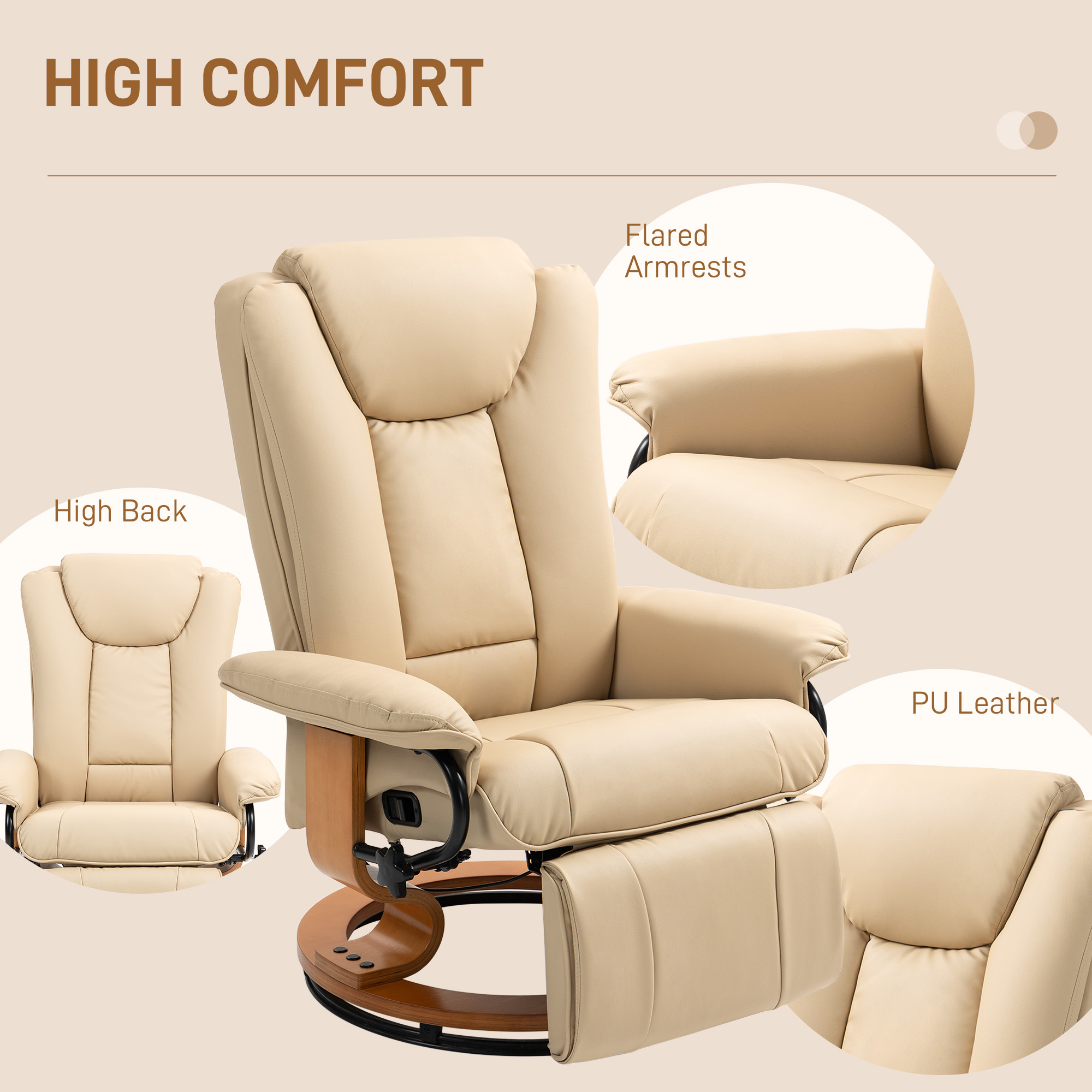 HOMCOM Faux Leather Recliner Chair Beige 7