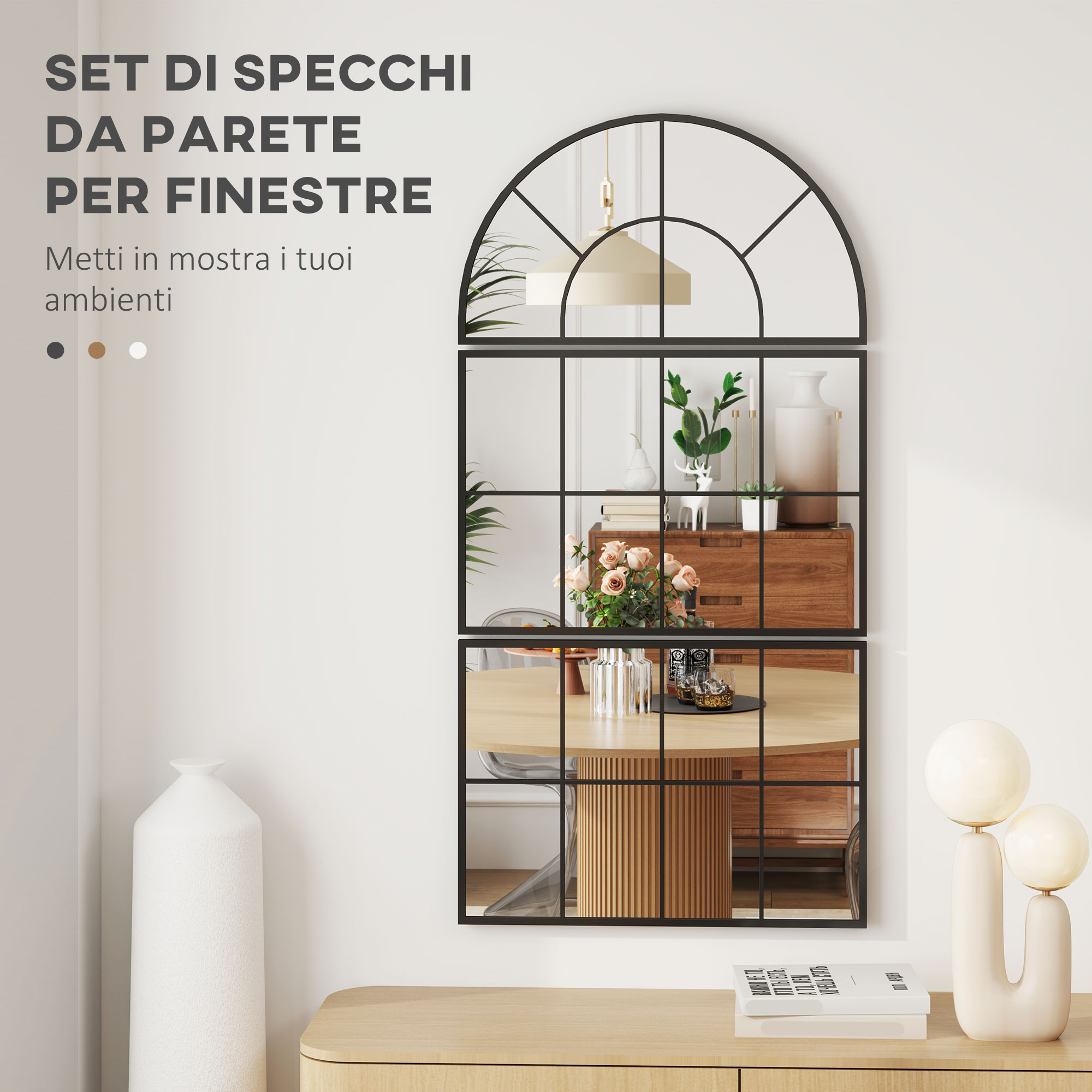 CASSILANDO, Specchio ad arco da 51 x 76,2 cm, con telaio in metallo e montaggio a parete, adatto per bagno, soggiorno, camino, camera da letto, ingresso; nero