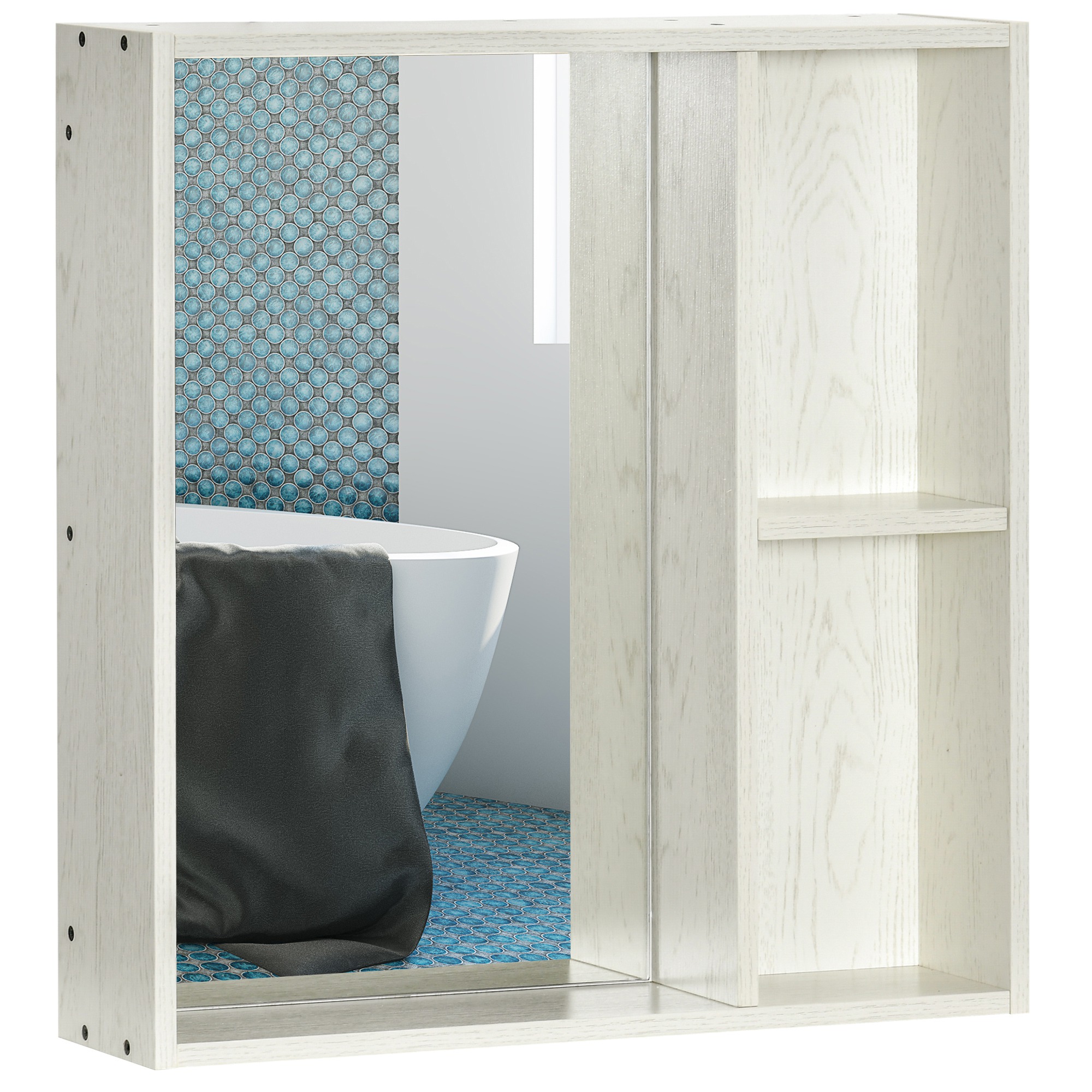 kleankin Armario con Espejo para Baño con Estantes Mueble para Baño Estilo Moderno 63x15x65 cm Blanco