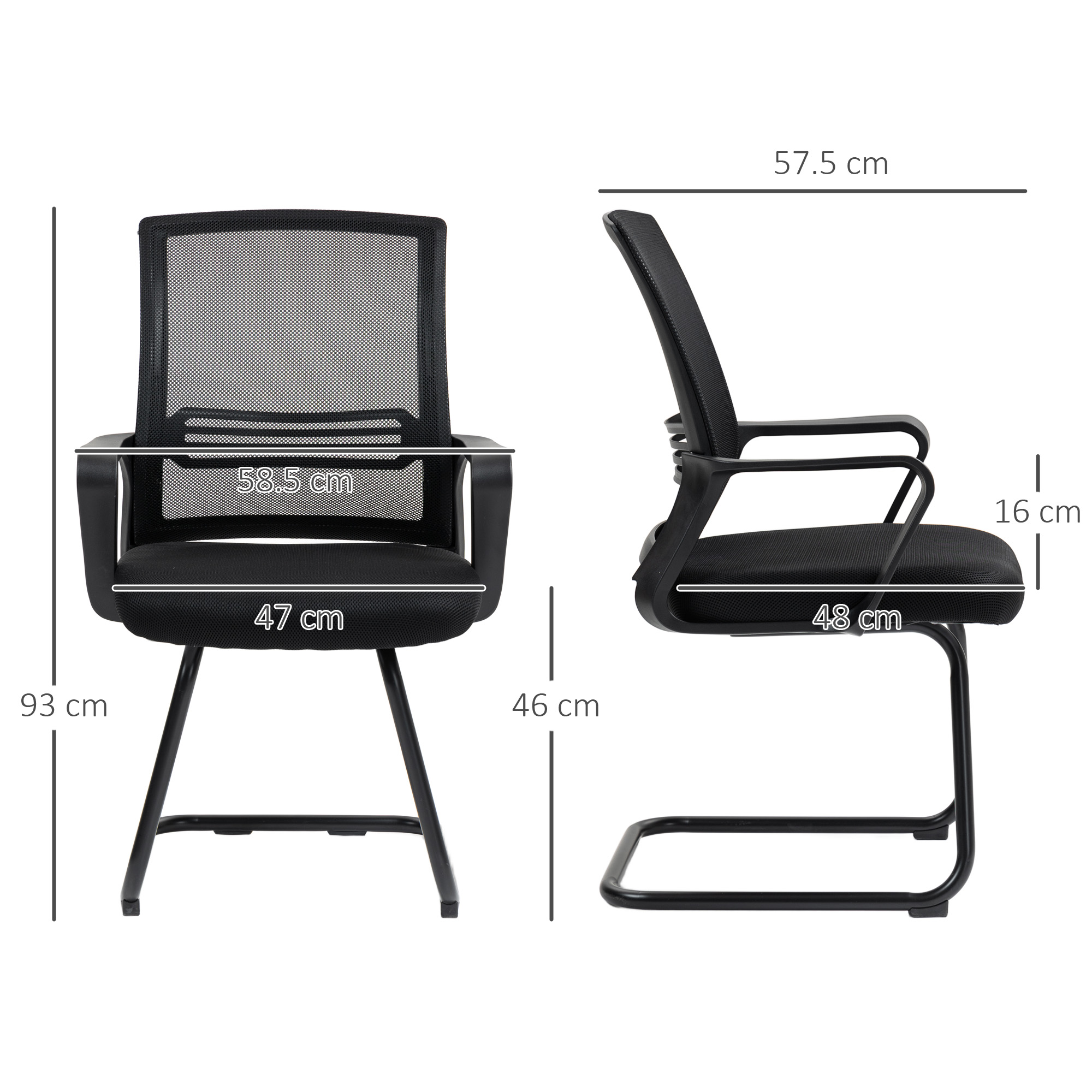 HOMCOM Ergonomic Desk Chair No Wheels, Padded Meeting Office Chair with Sled Base for Home Conference Room, Bedroom, Waiting, Reception, Black 3