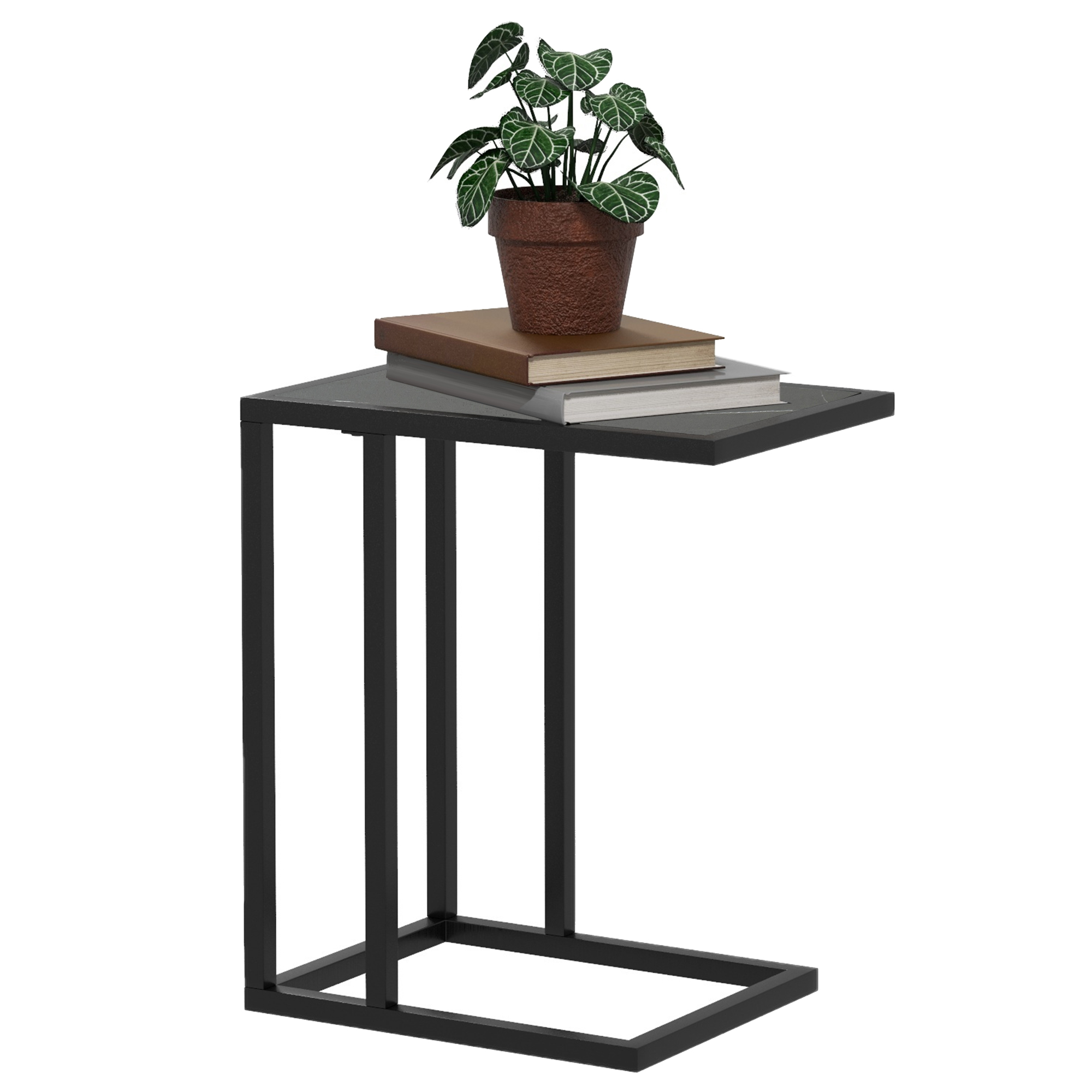 Product photograph of Homcom Space-saving C Shape Side Table Marble-effect Top With Metal Frame Home Furniture For Bedroom Living Room Black White Aosom Uk from Aosom UK