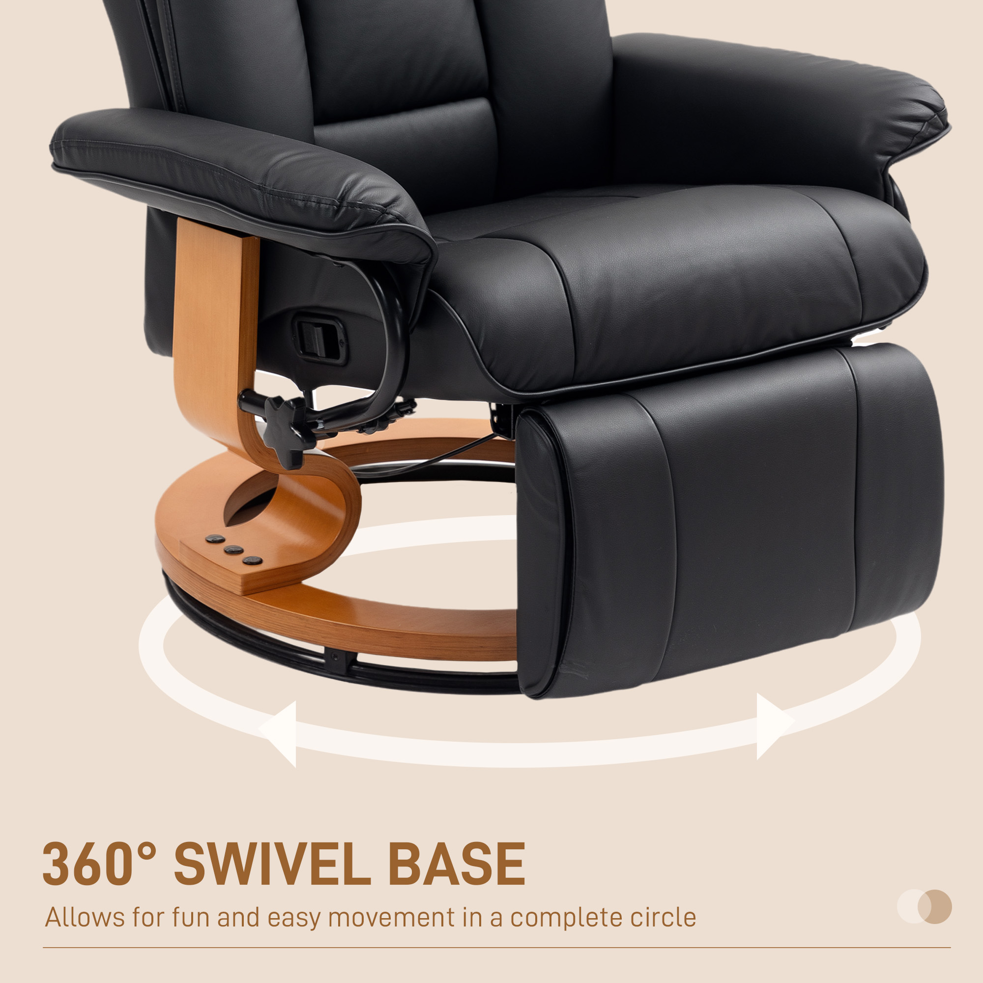 HOMCOM Faux Leather Recliner Chair Black 6
