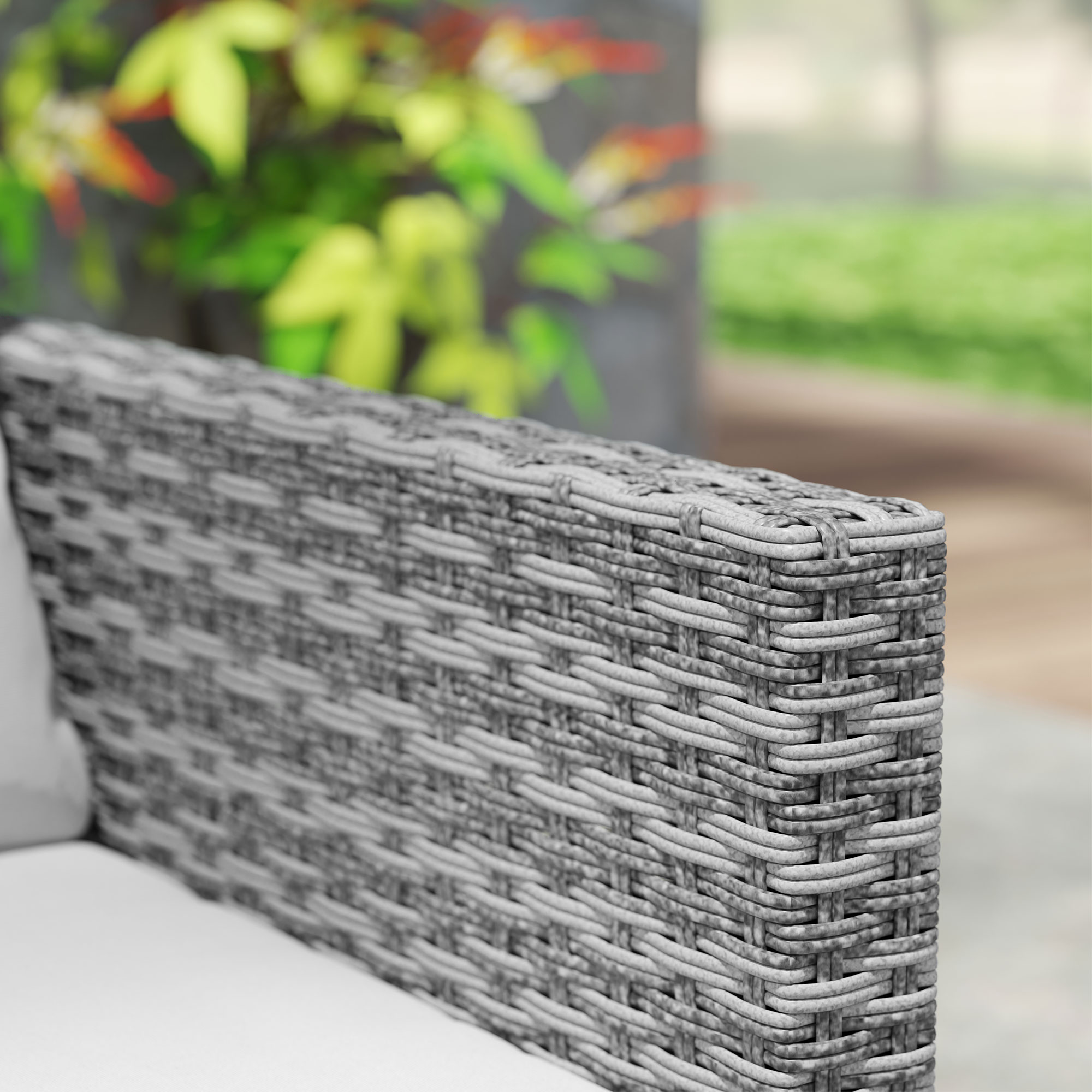 Outsunny 3 Pieces Rattan Bistro Set with 4 Cushions, Wicker Garden Furniture Set, Glass Top Coffee Table and Chairs for Outdoor Patio, Balcony, Terrace and Conservatory, Grey 7