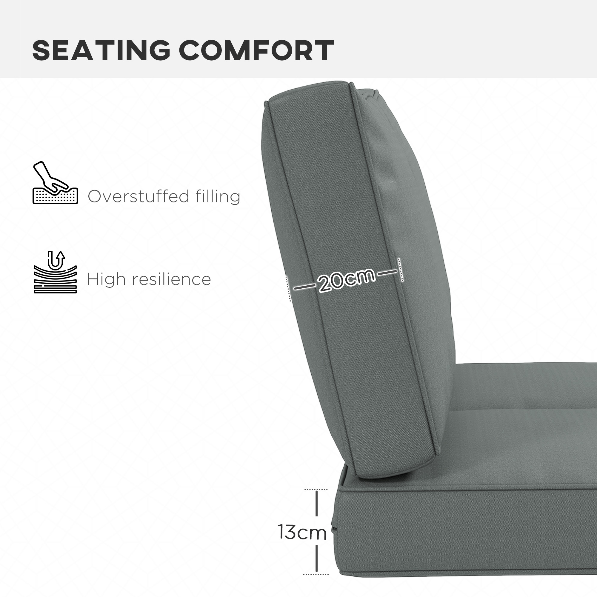 Outsunny 2 Seater Back and Seat Cushion Pillows Replacement, Patio Chair Cushions Set for Indoor Outdoor, Charcoal Grey 5