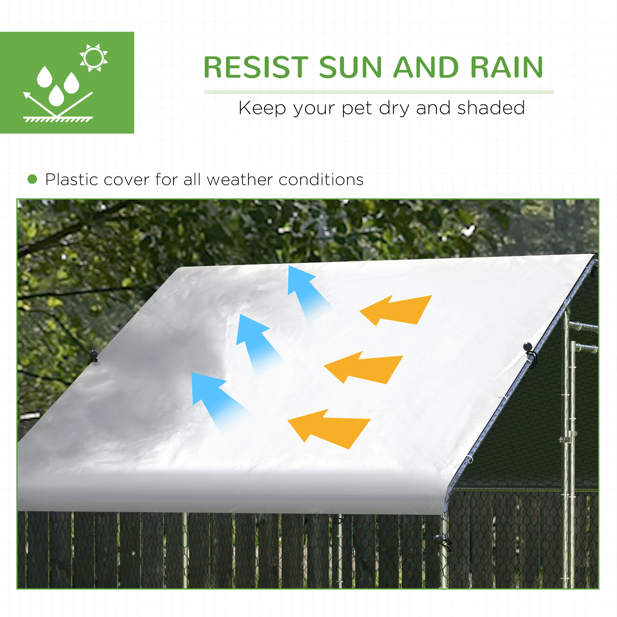 PawHut Large Chicken Coop, Galvanised Walk In Chicken Coop Hen House w/ Water-Resist Cover, 3 x 1.7 x 1.9m 4