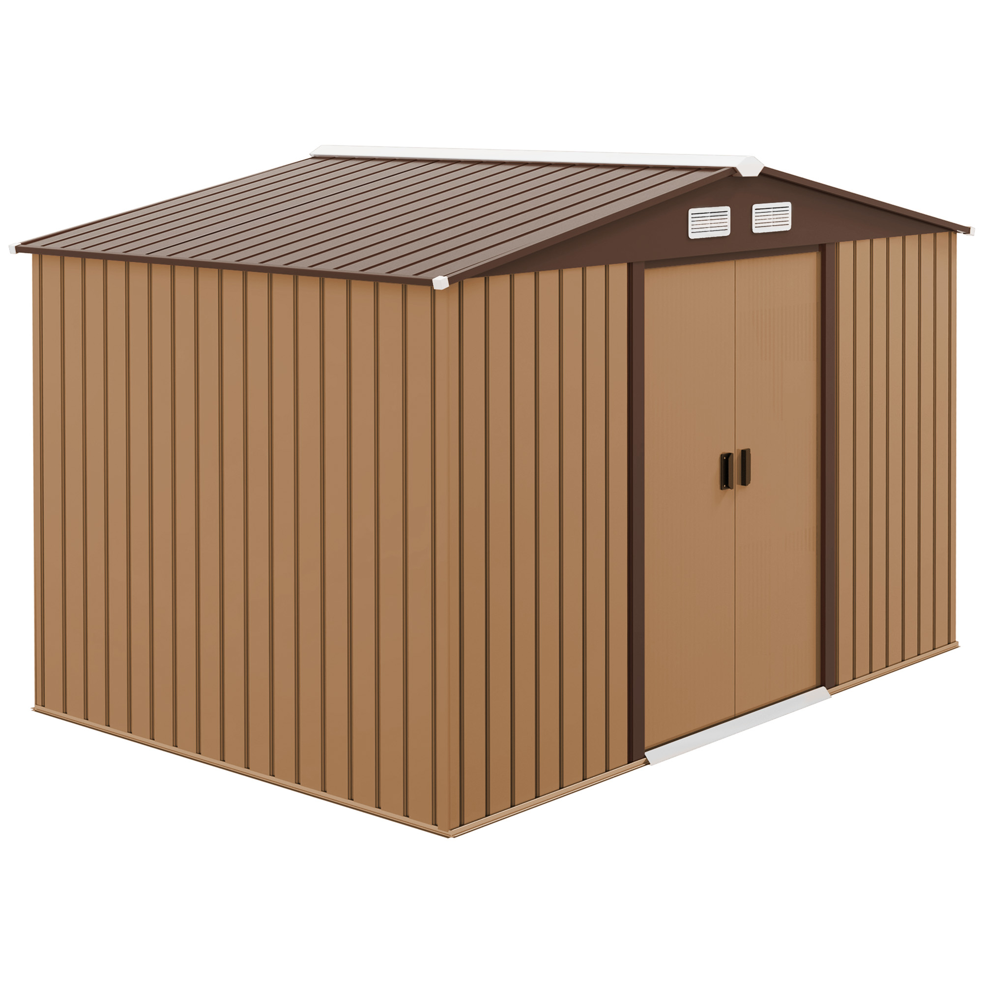 Product photograph of Outsunny 9 X 6ft Metal Garden Shed Outdoor Storage Shed With Lockable Doors And Ventilation Slots And Foundation Kit Yellow Aosom Uk from Aosom UK
