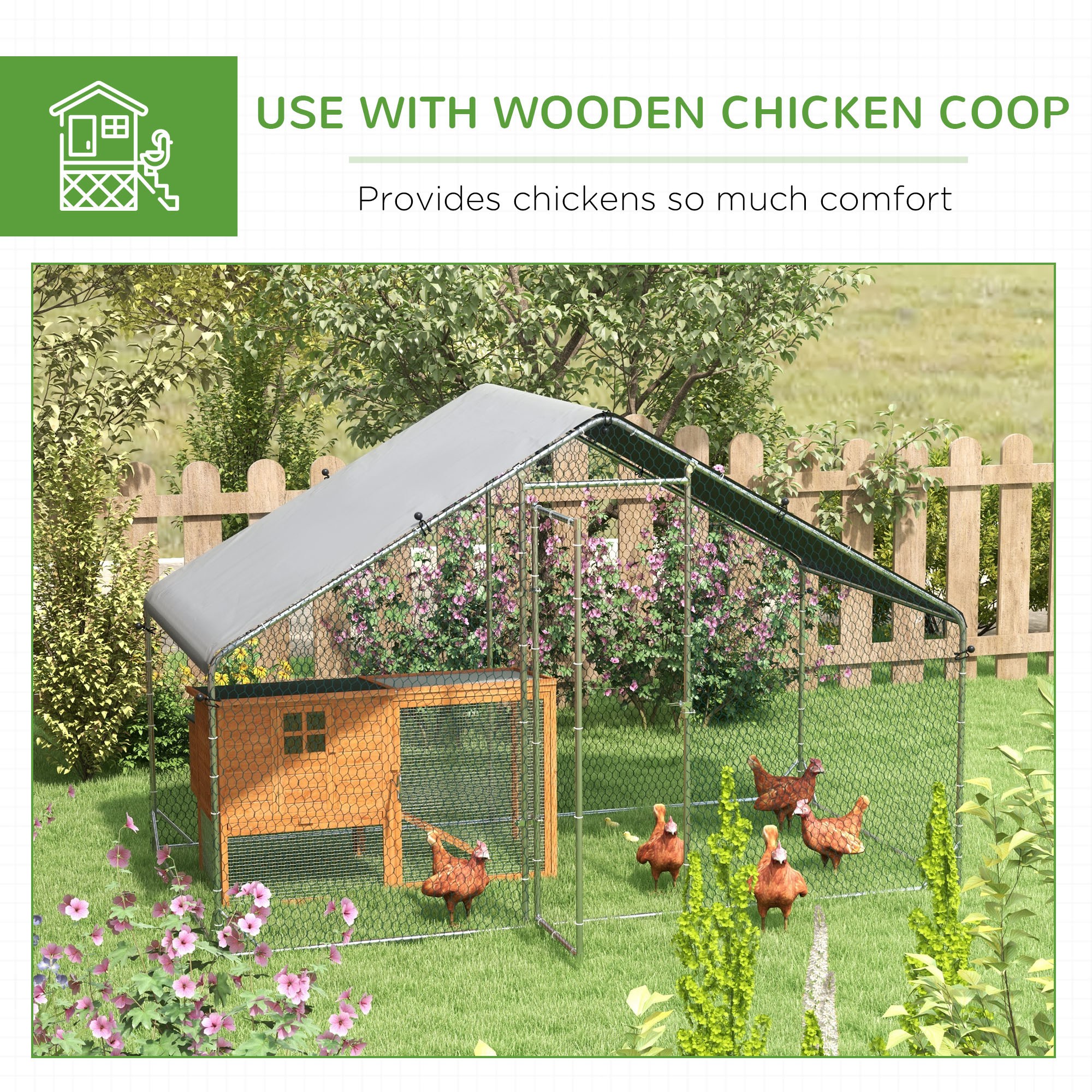 PawHut Large Chicken Coop, Galvanised Walk In Chicken Coop Hen House w/ Water-Resist Cover, 3 x 1.7 x 1.9m 5