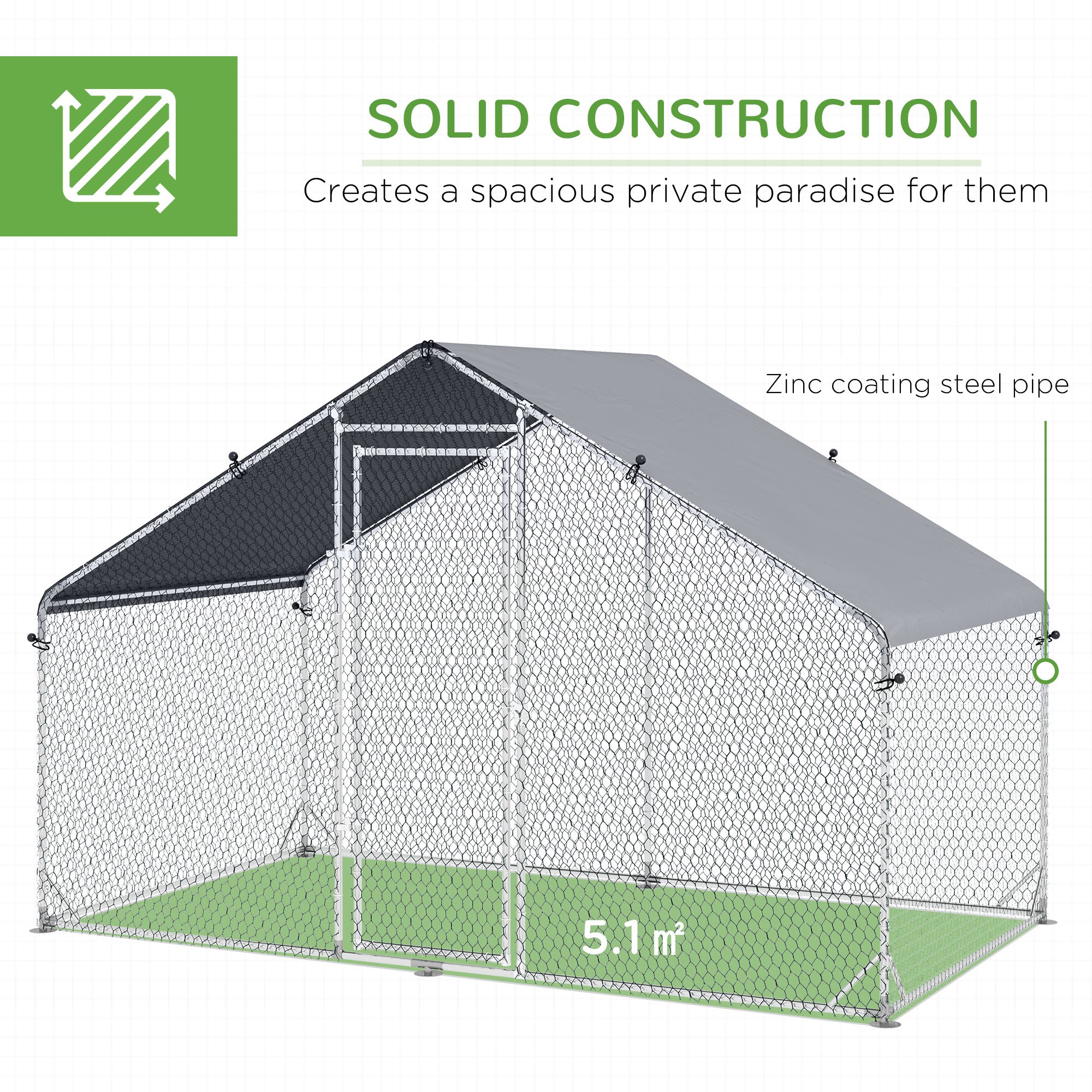 PawHut Large Chicken Coop, Galvanised Walk In Chicken Coop Hen House w/ Water-Resist Cover, 3 x 1.7 x 1.9m 6