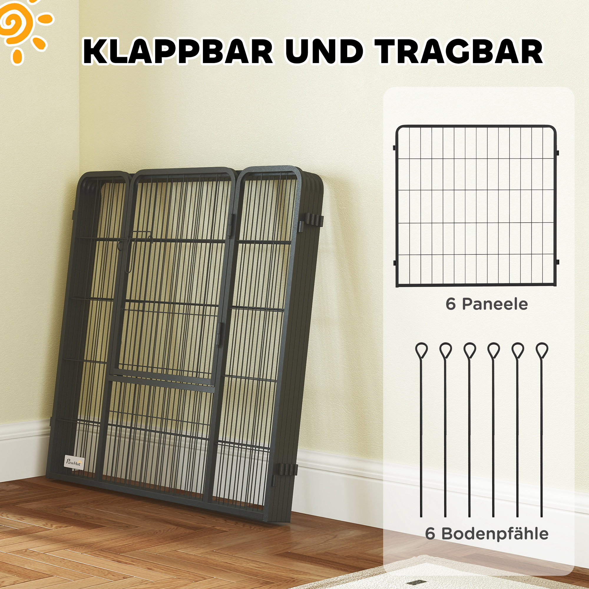 Koerapiire, lemmikloomade aedik, 6 paneeli, terasest, kokkupandav, hall