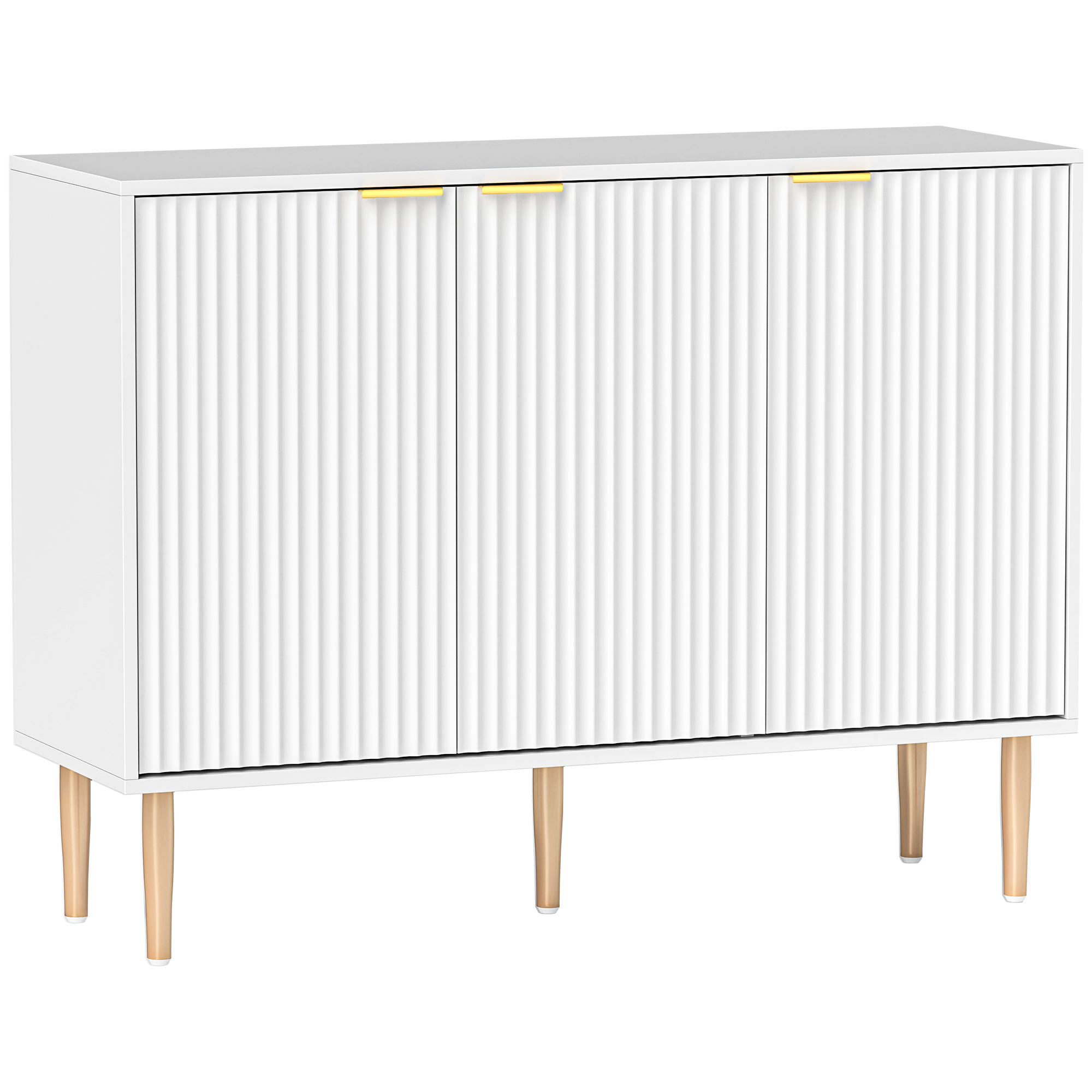 HOMCOM Aparador de Salón con Estante Ajustable Aparador de 3 Puertas Acanaladas 107x35x80 cm Blanco