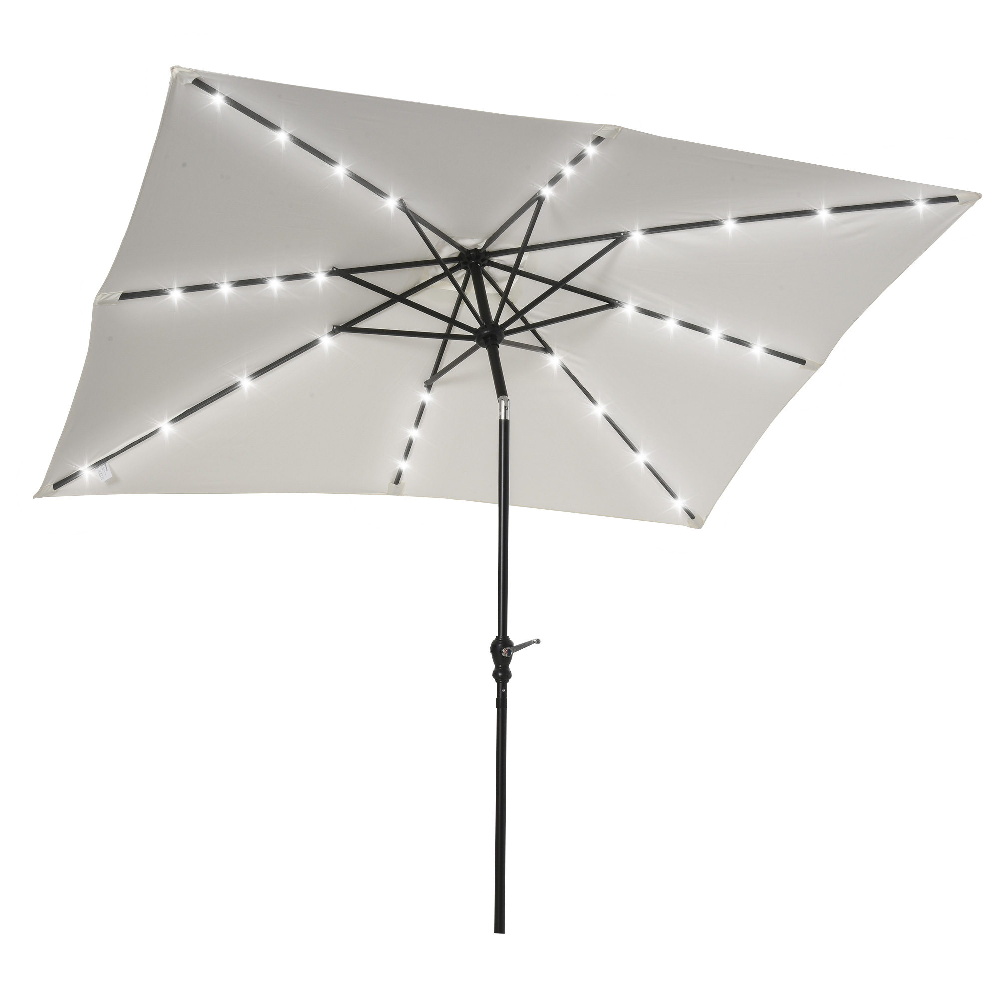 Outsunny Parasol de Terraza Exterior 268x205x248 cm con Techo Inclinable hasta 45° Luces LED Solares y Manivela Blanco