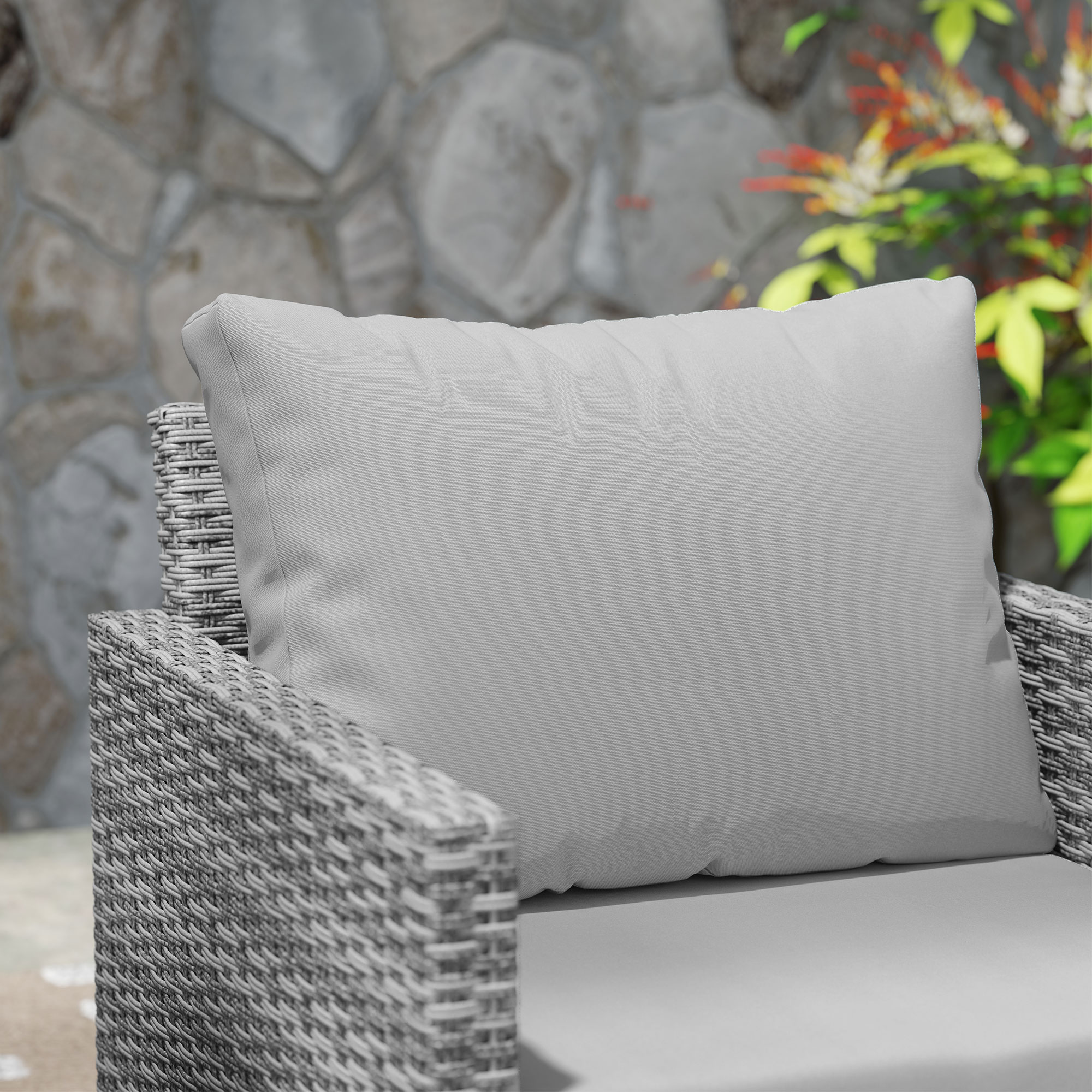 Outsunny 3 Pieces Rattan Bistro Set with 4 Cushions, Wicker Garden Furniture Set, Glass Top Coffee Table and Chairs for Outdoor Patio, Balcony, Terrace and Conservatory, Grey 8