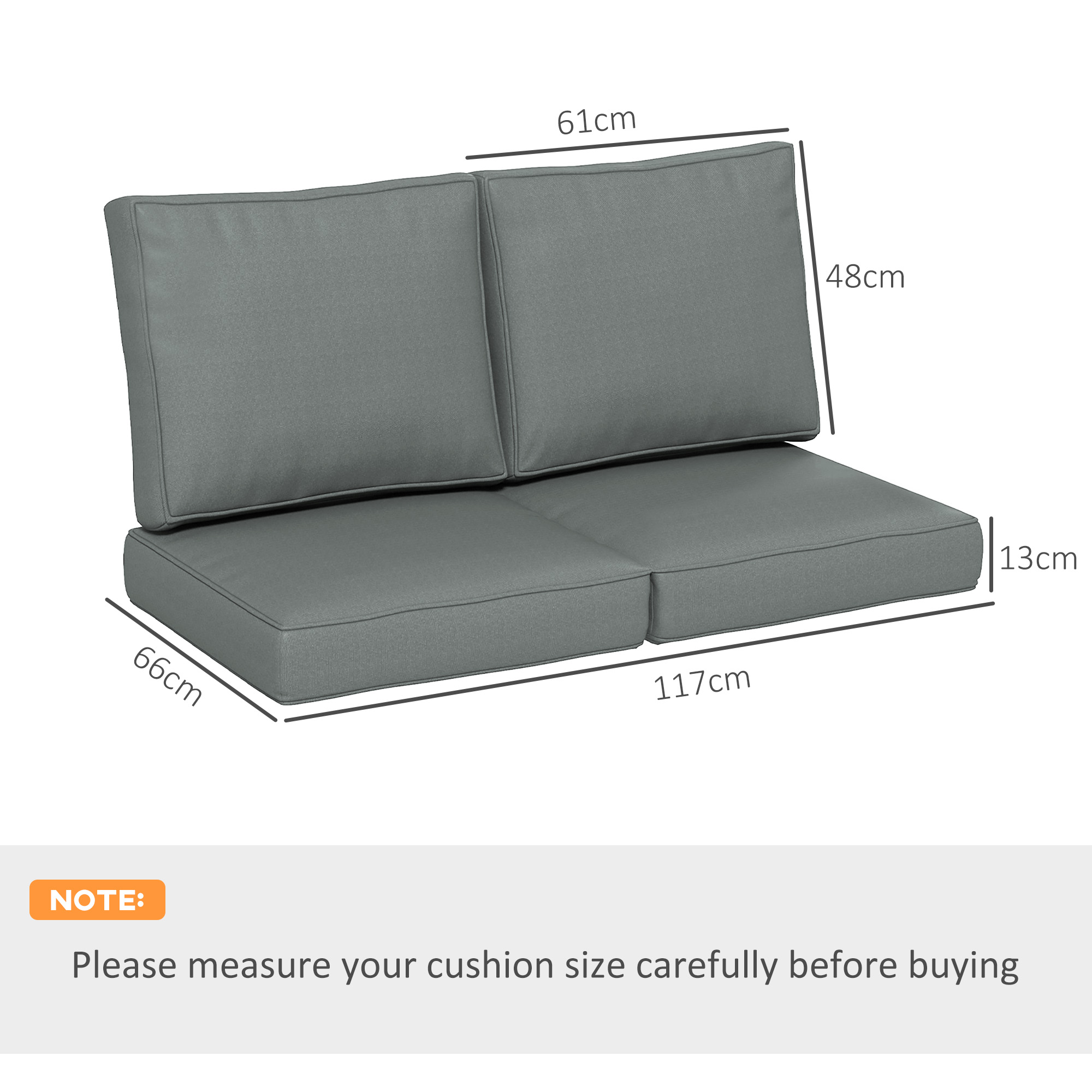 Outsunny 2 Seater Back and Seat Cushion Pillows Replacement, Patio Chair Cushions Set for Indoor Outdoor, Charcoal Grey 3