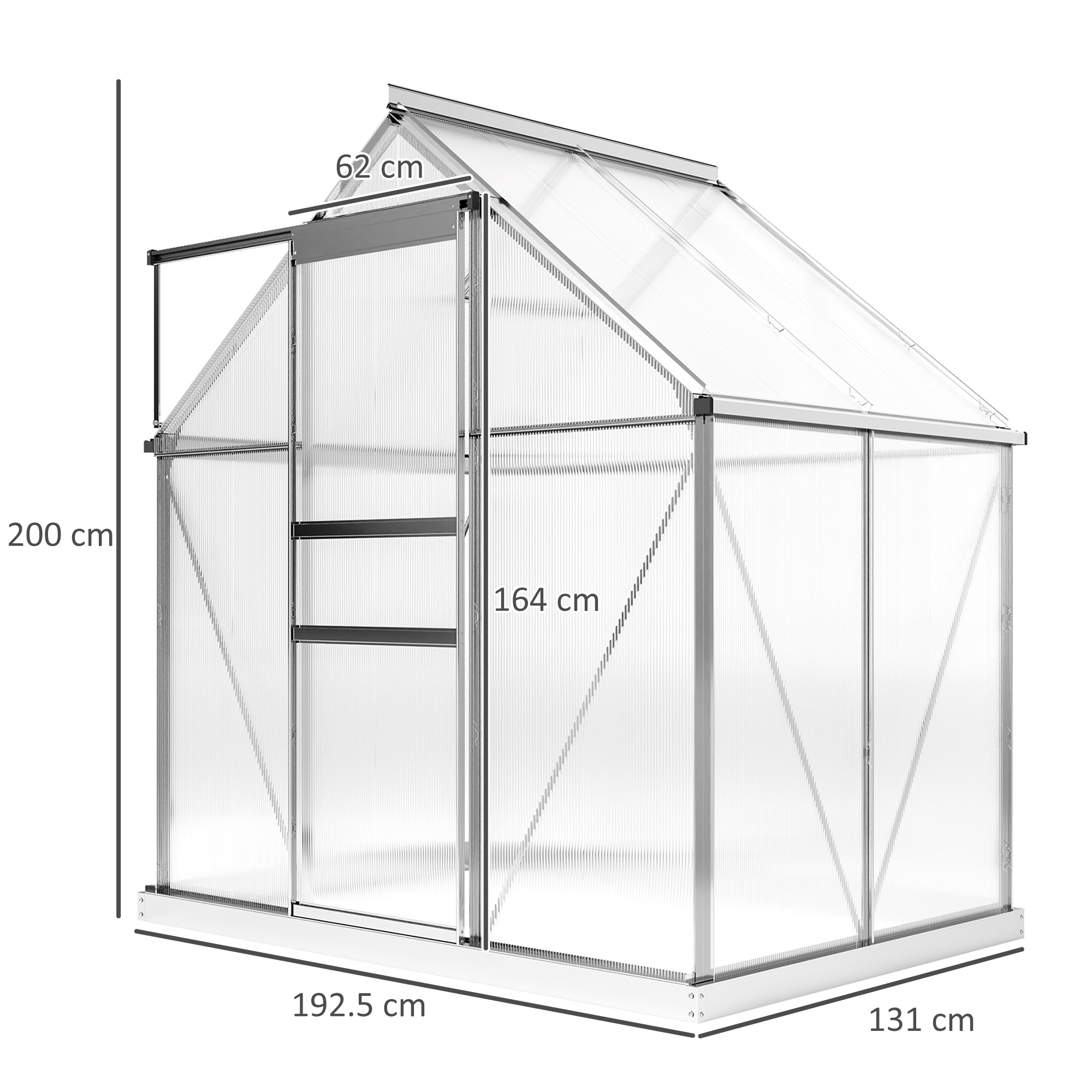 Outsunny 192.5 x 131cm Walk-In Polycarbonate Greenhouse Silver-Tone 3