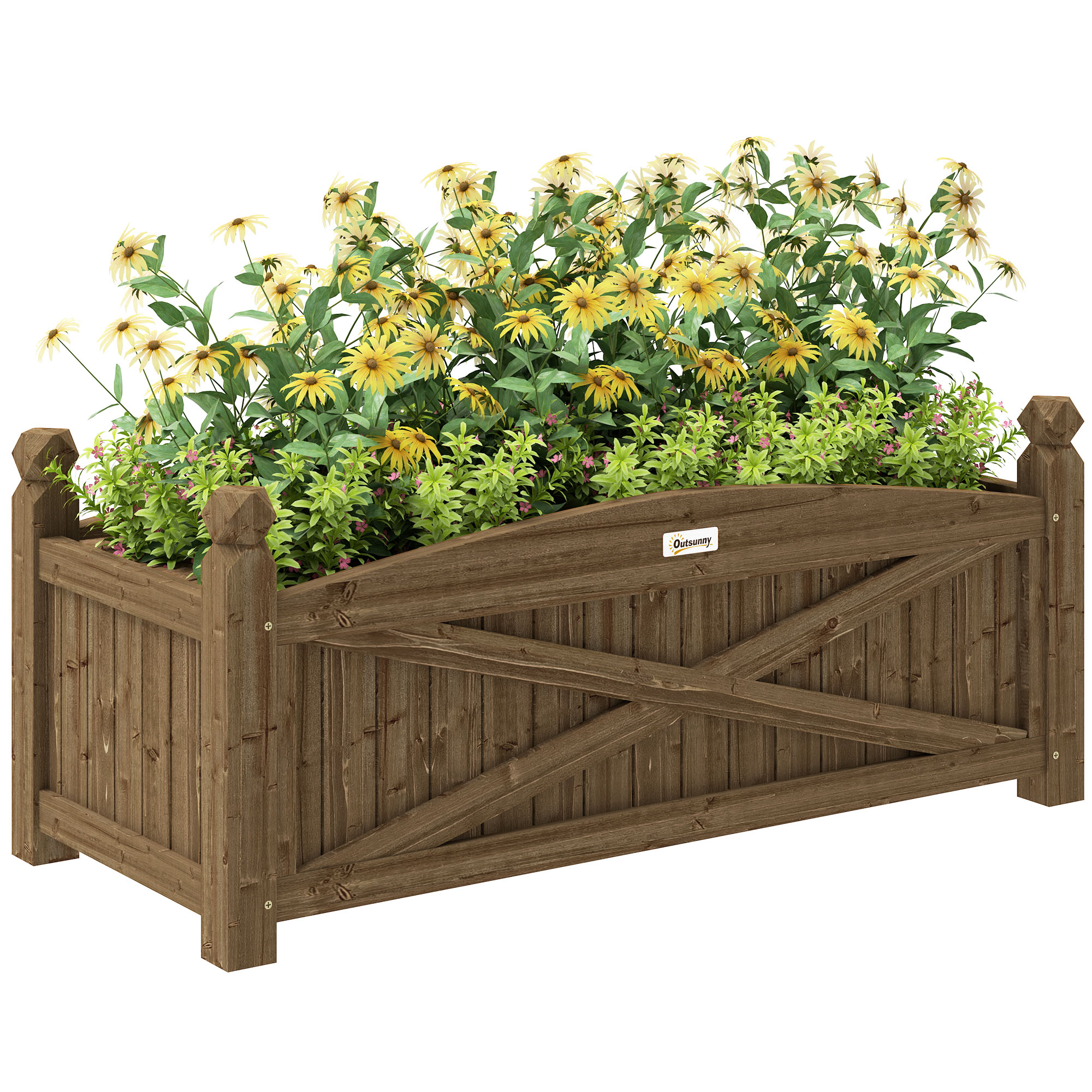 Outsunny Jardinera de Madera Elevada para Cultivar Plantas Flores Hierba para Jardín Balcón Terraza 90x39x37 cm Café Oscuro
