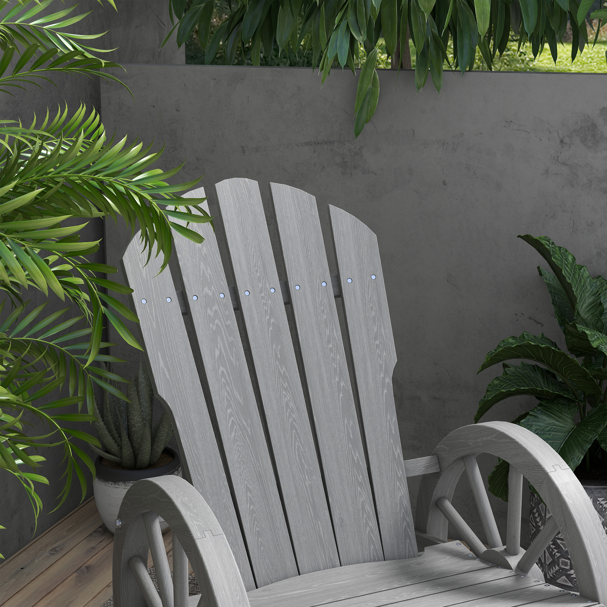 Outsunny Wooden Adirondack Rocking Chair Reclining Armchair Outdoor Garden Furniture Patio Porch Rocker Grey 9