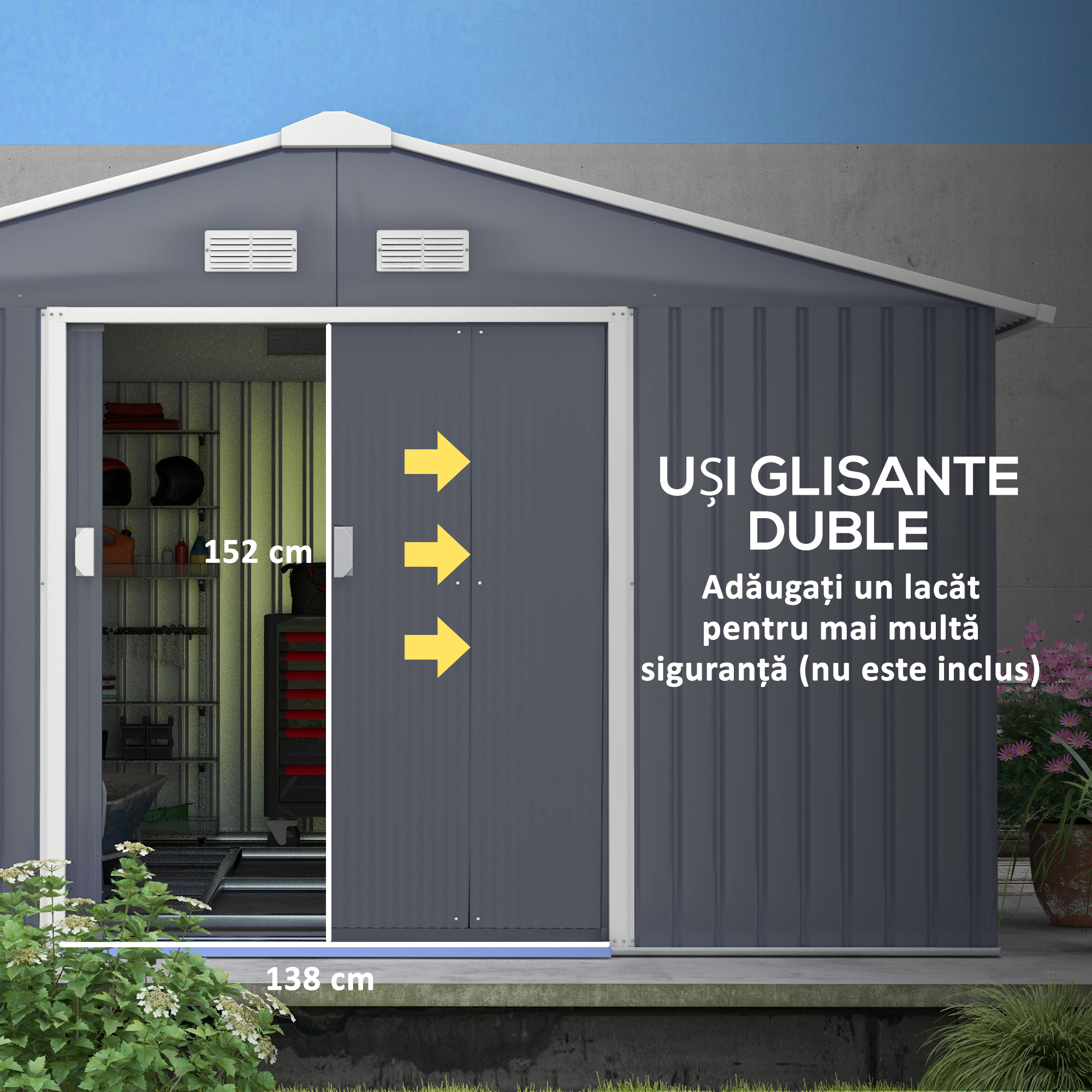  Magazie Unelte Otel Galvanizat 3,4×3,82×2 m - Impermeabila & Anti-rugina [4]