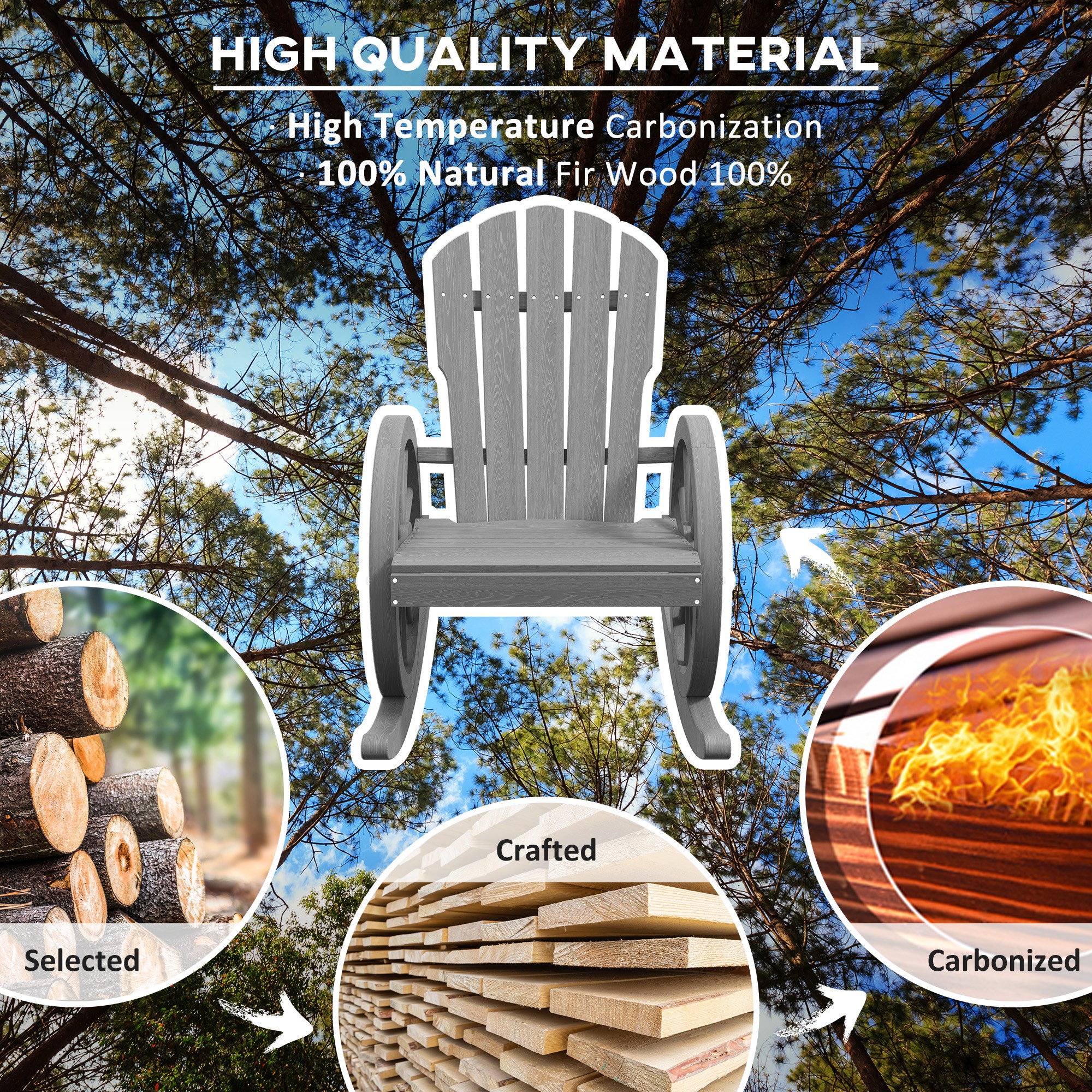 Outsunny Wooden Adirondack Rocking Chair Reclining Armchair Outdoor Garden Furniture Patio Porch Rocker Grey 6