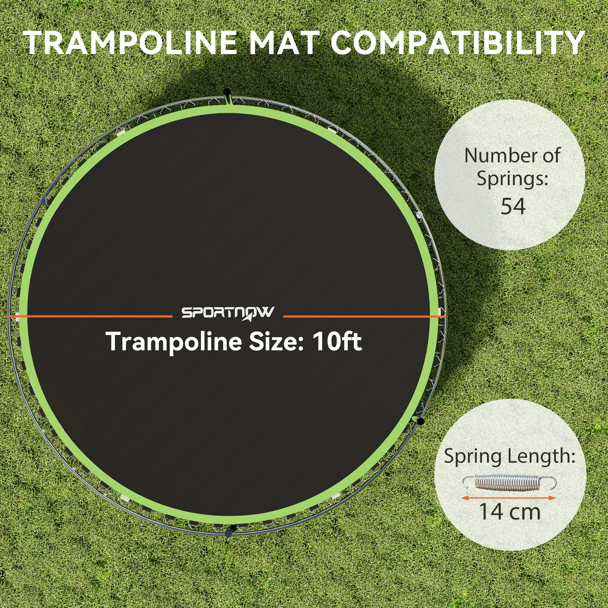 SPORTNOW Trampoline Replacement Mat with Spring Pull Tool, 54 V-Hooks, for 10ft Trampoline using 14cm Springs, Green 4