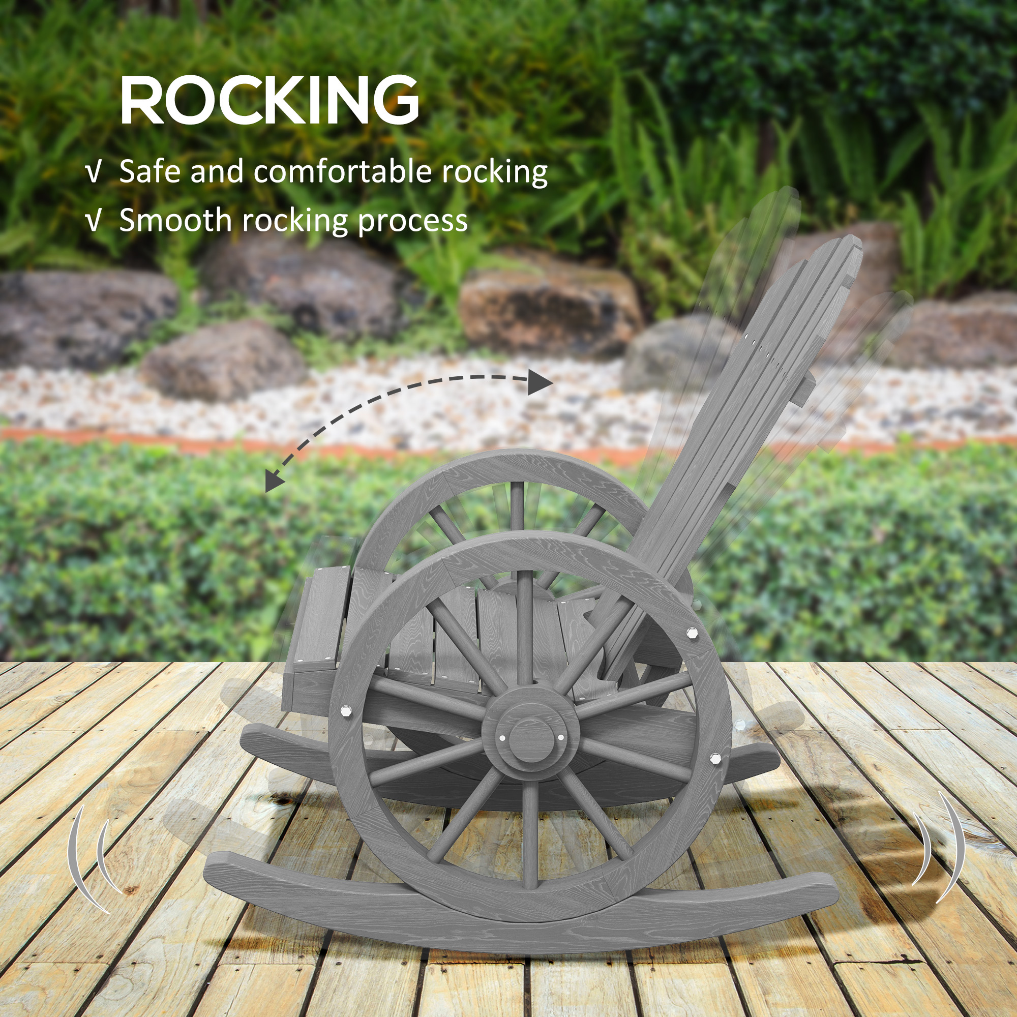 Outsunny Wooden Adirondack Rocking Chair Reclining Armchair Outdoor Garden Furniture Patio Porch Rocker Grey 4