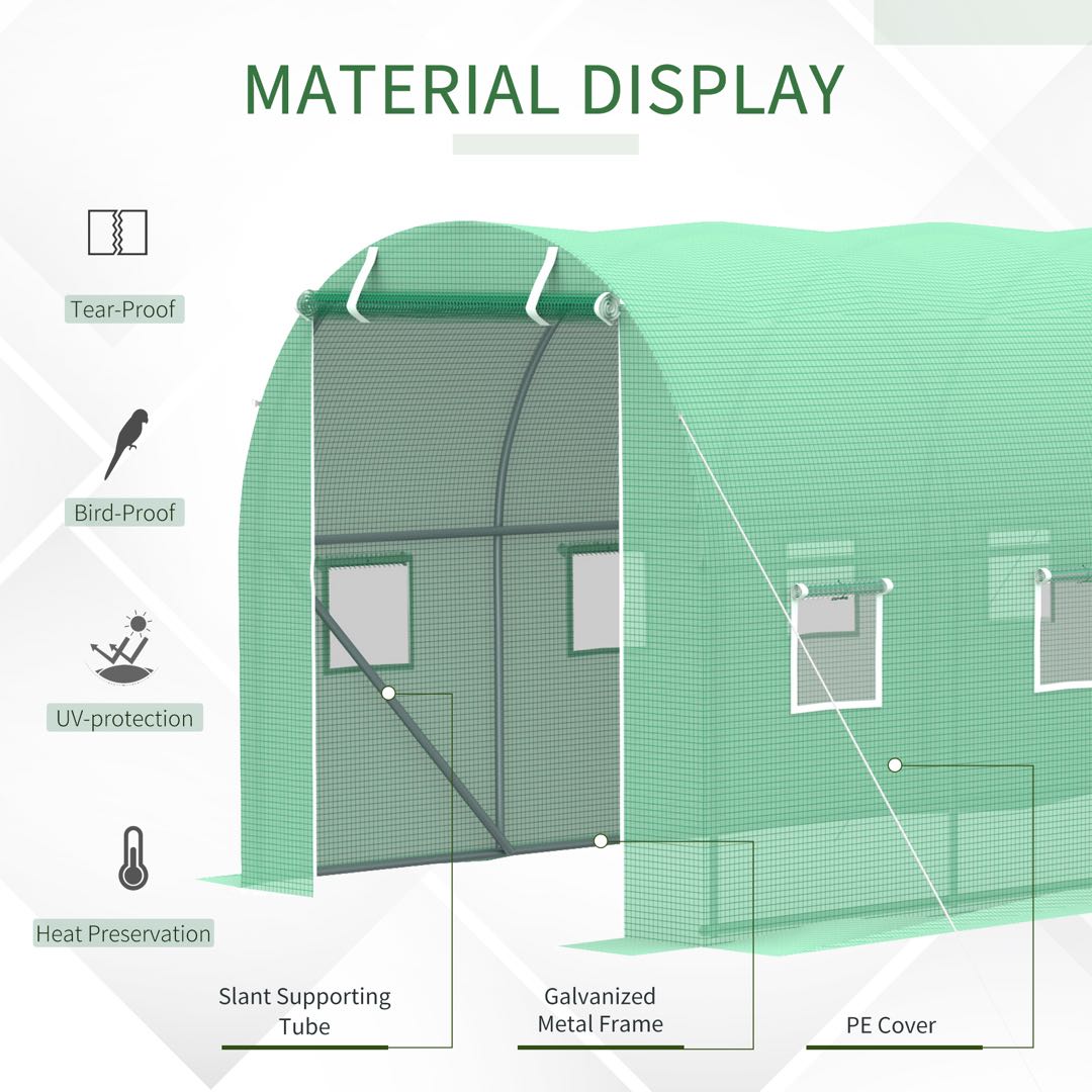 Outsunny Walk-in Polytunnel Greenhouse, Outdoor Garden Tunnel Greenhouse Tent with Zipped Roll-Up Door and 8 Mesh Windows, 4 x 2M 4