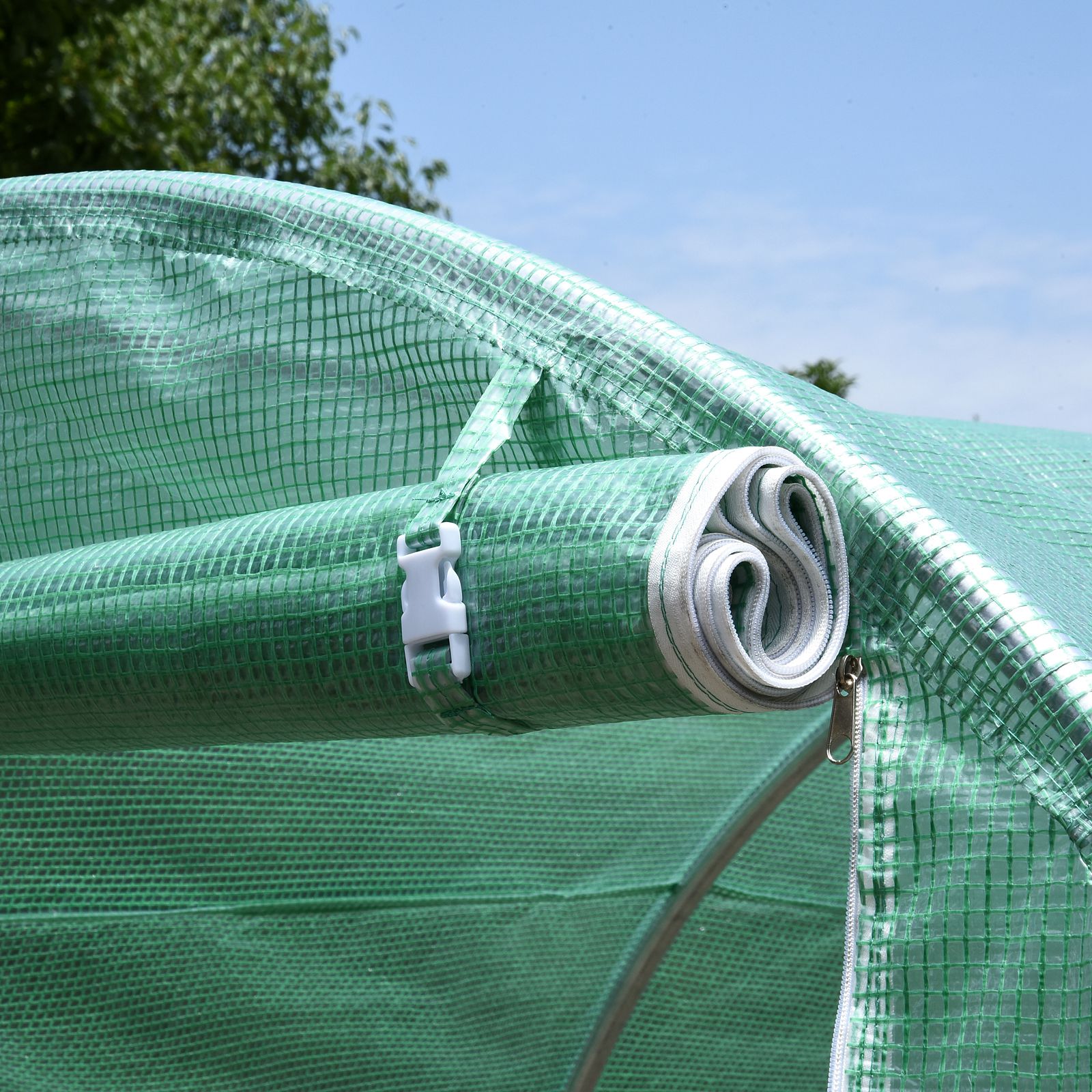 Outsunny 4 x 2 x 2 m Polytunnel Greenhouse with Roll-up Door and 6 Mesh Windows, Walk-in Garden Tunnel Warm House Tent with UV-resistant PE Cover and Galvanised Steel Frame, Green 9